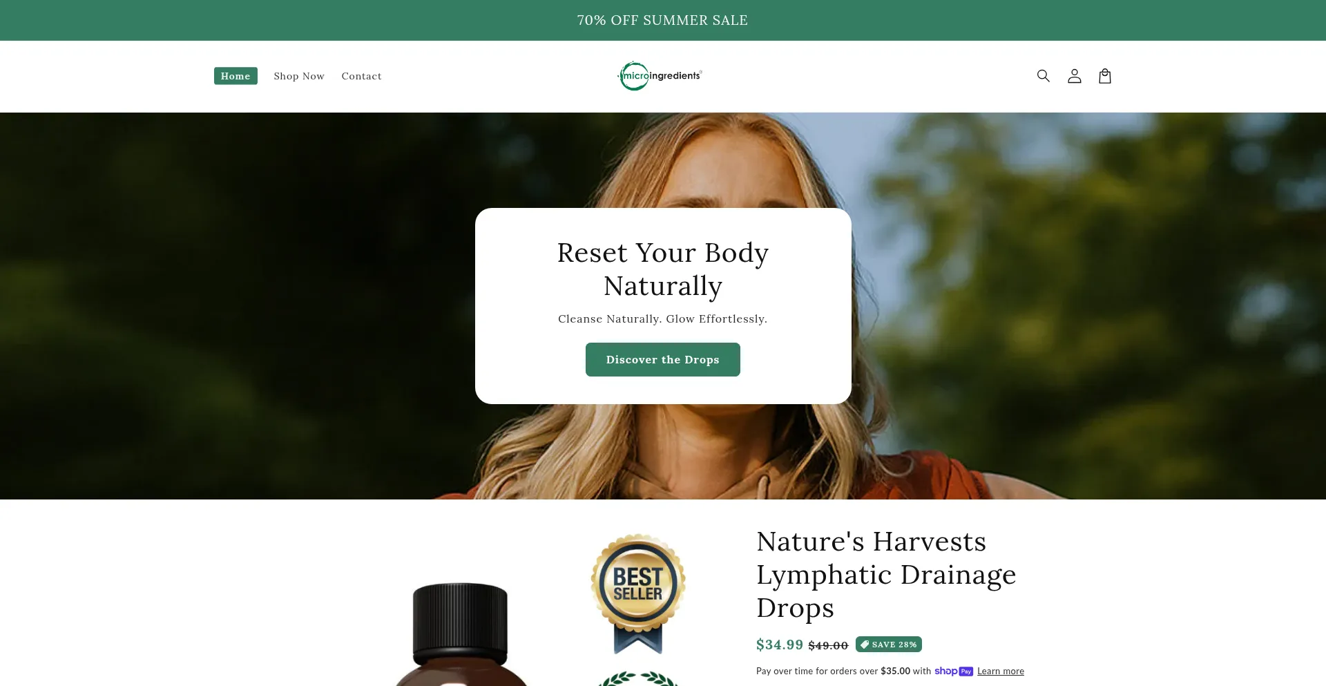Website screenshot of Naturesharvests.com