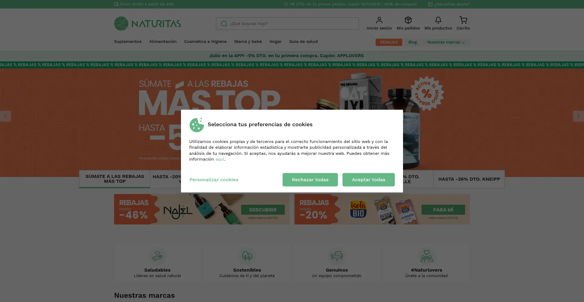 Website screenshot of Naturitas.es