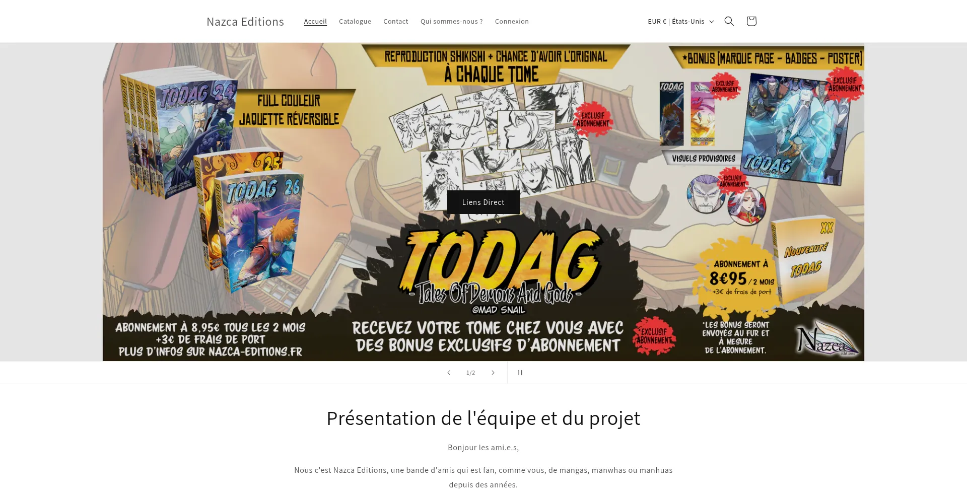Website screenshot of Nazca-editions.fr