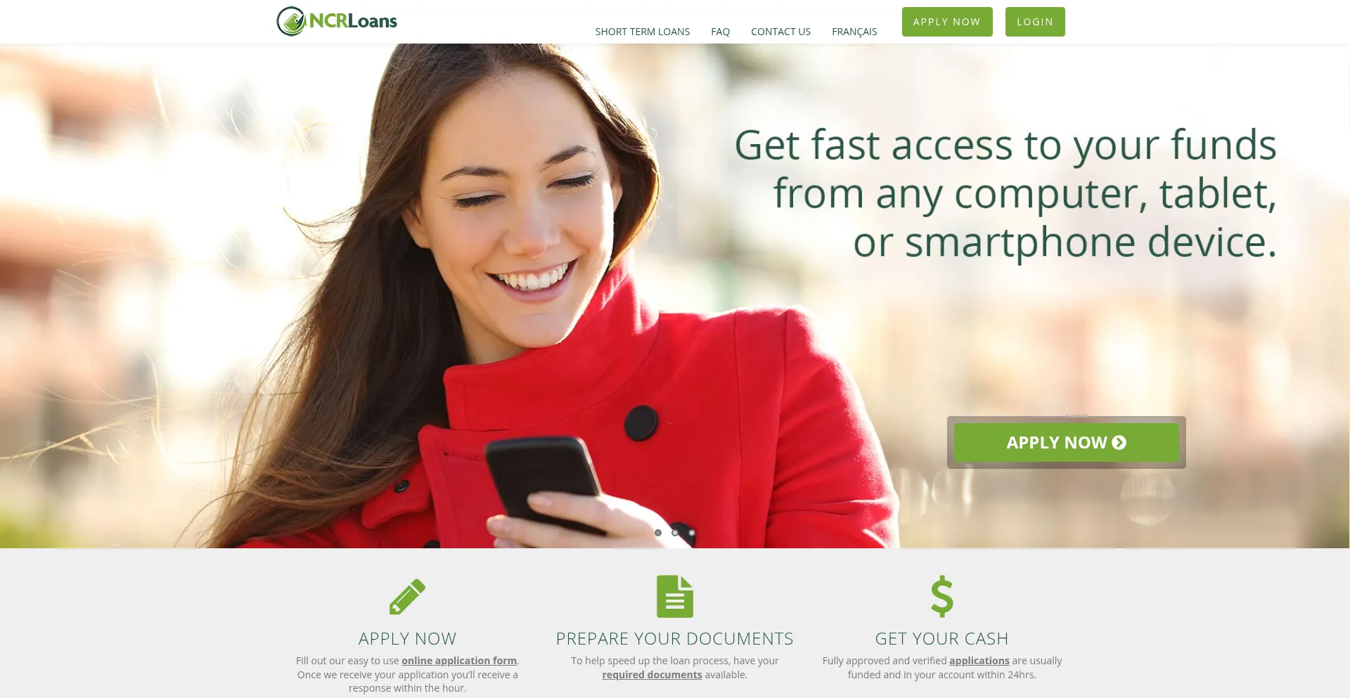 Website screenshot of Ncrloans.ca