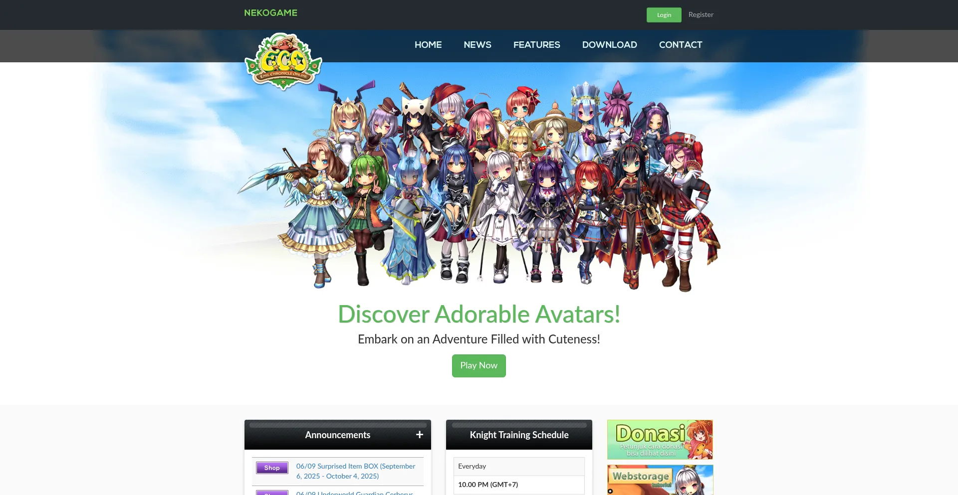 Website screenshot of Nekogame.com