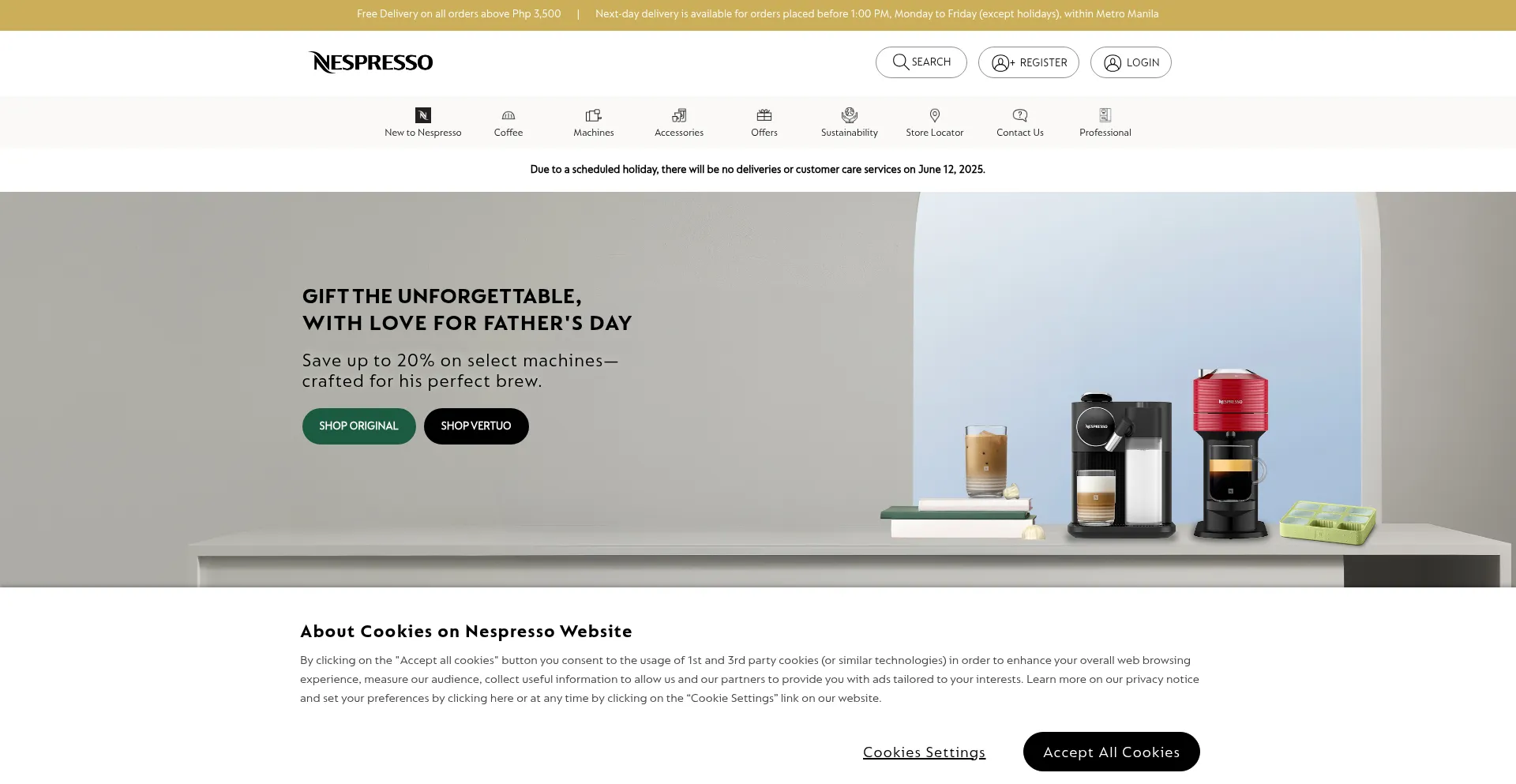 Website screenshot of Nespresso.ph