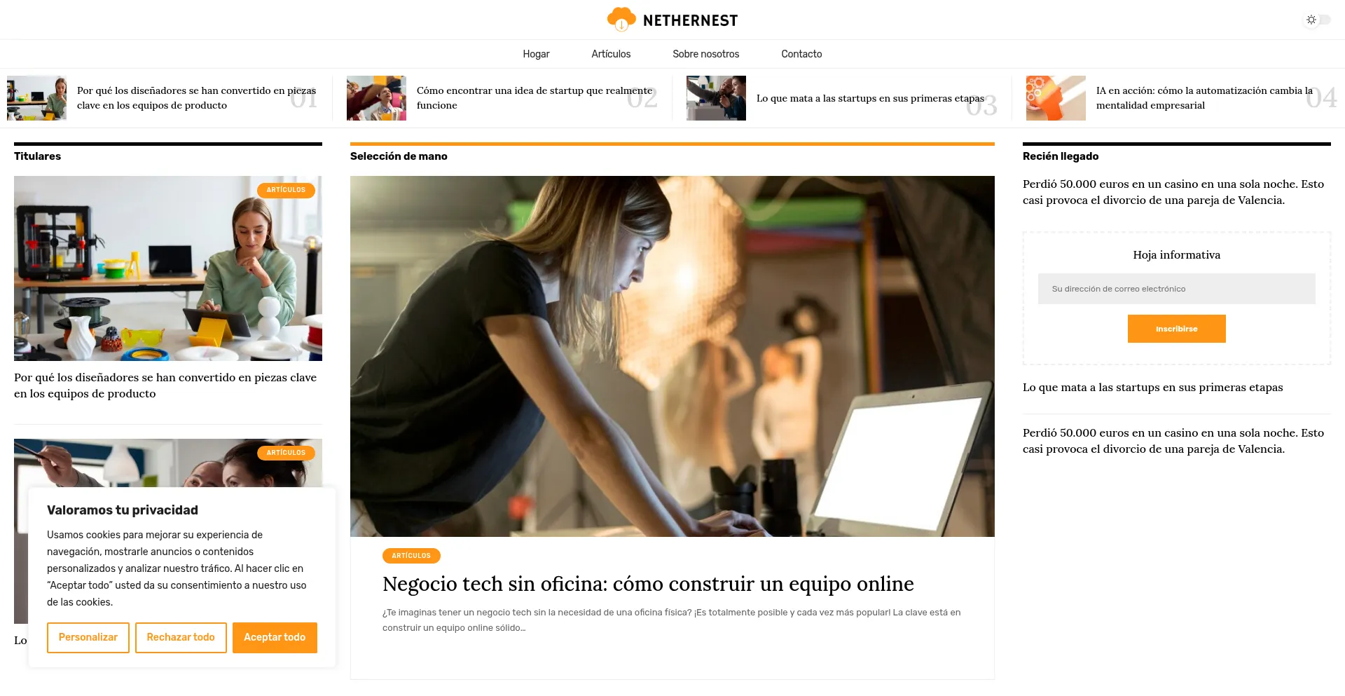 Website screenshot of Nethernest.com