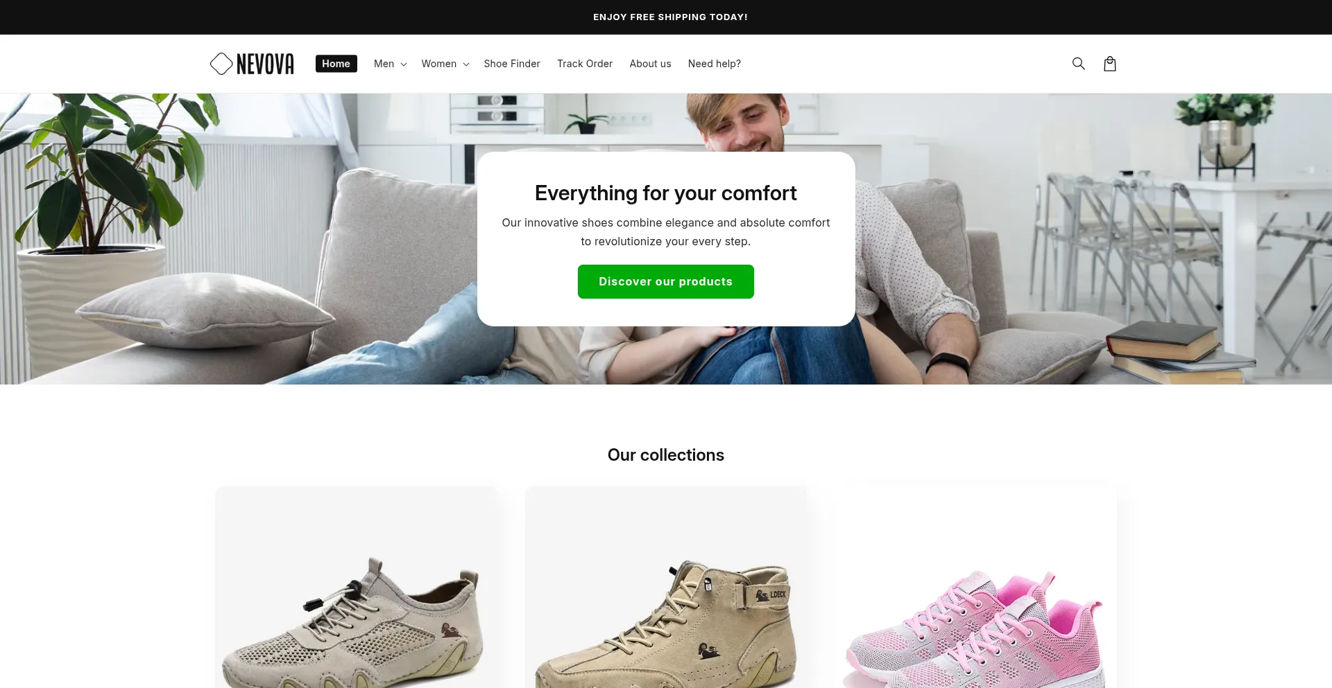 Website screenshot of Nevova-shoes.com