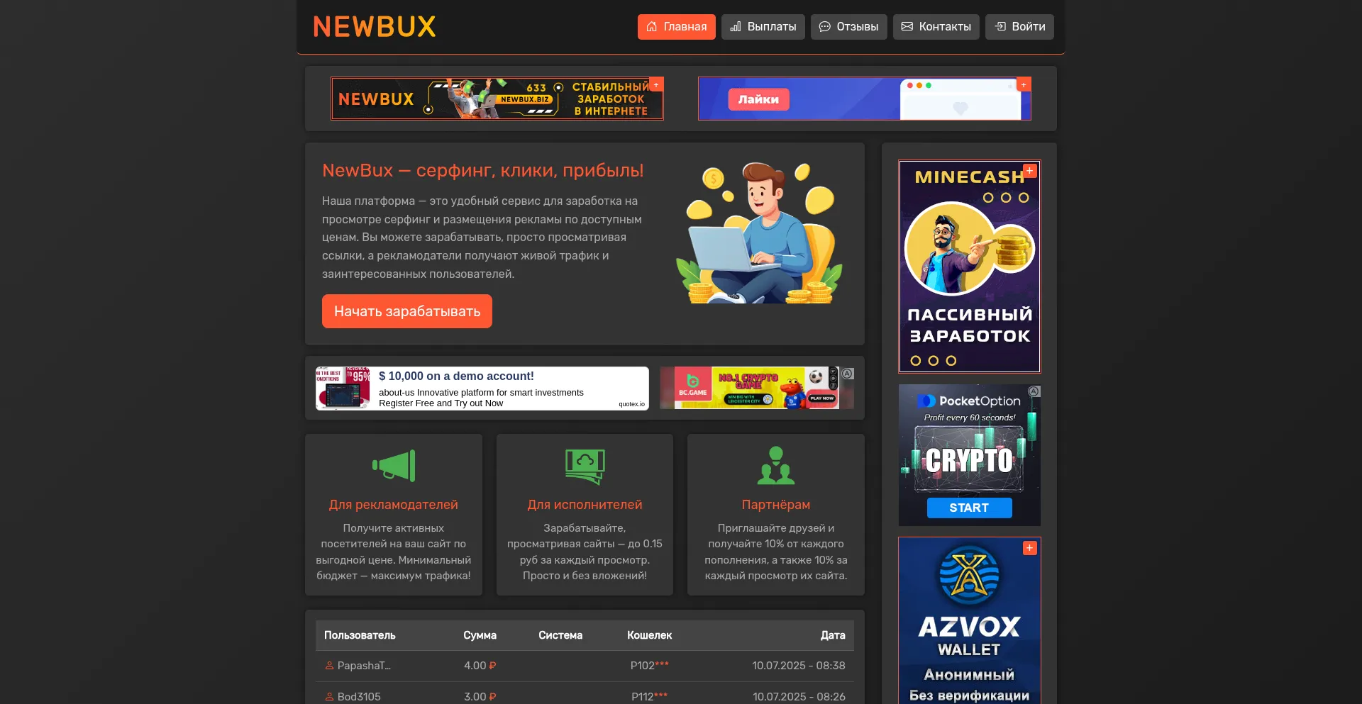 Website screenshot of Newbux.biz