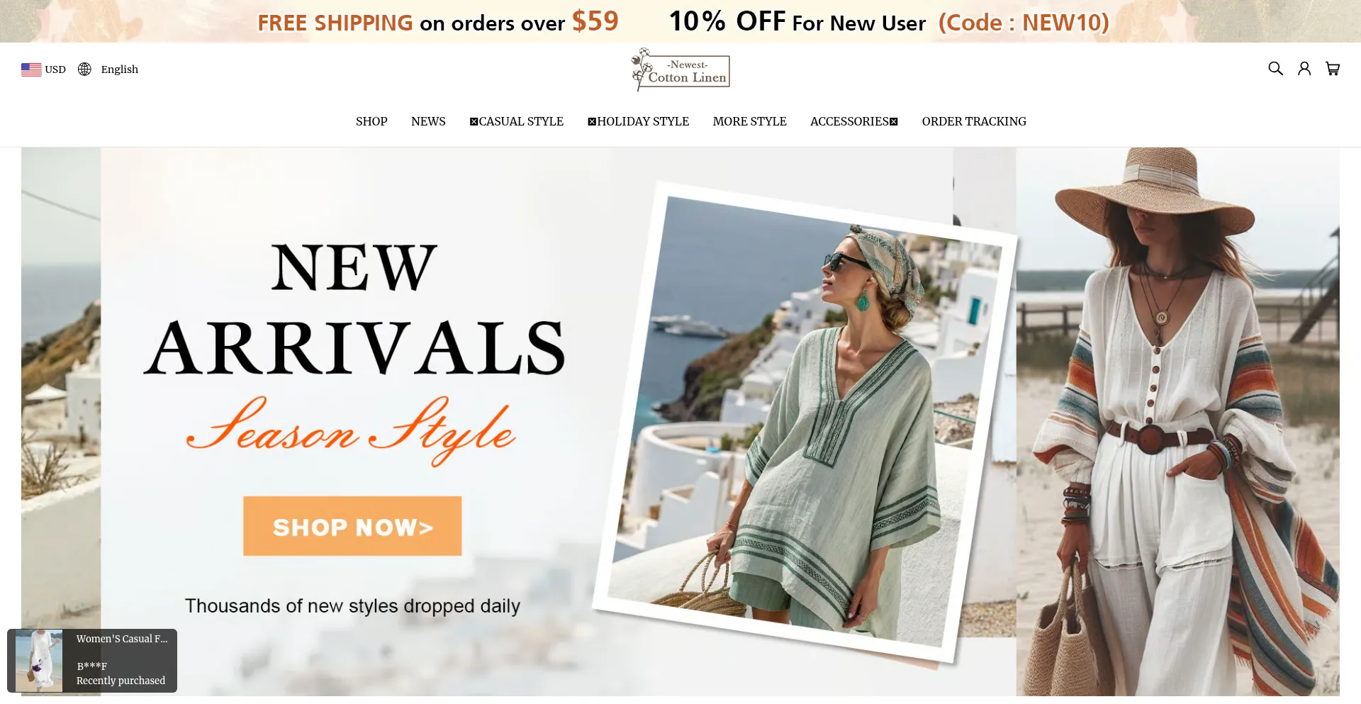 Website screenshot of Newestcottonlinen.com