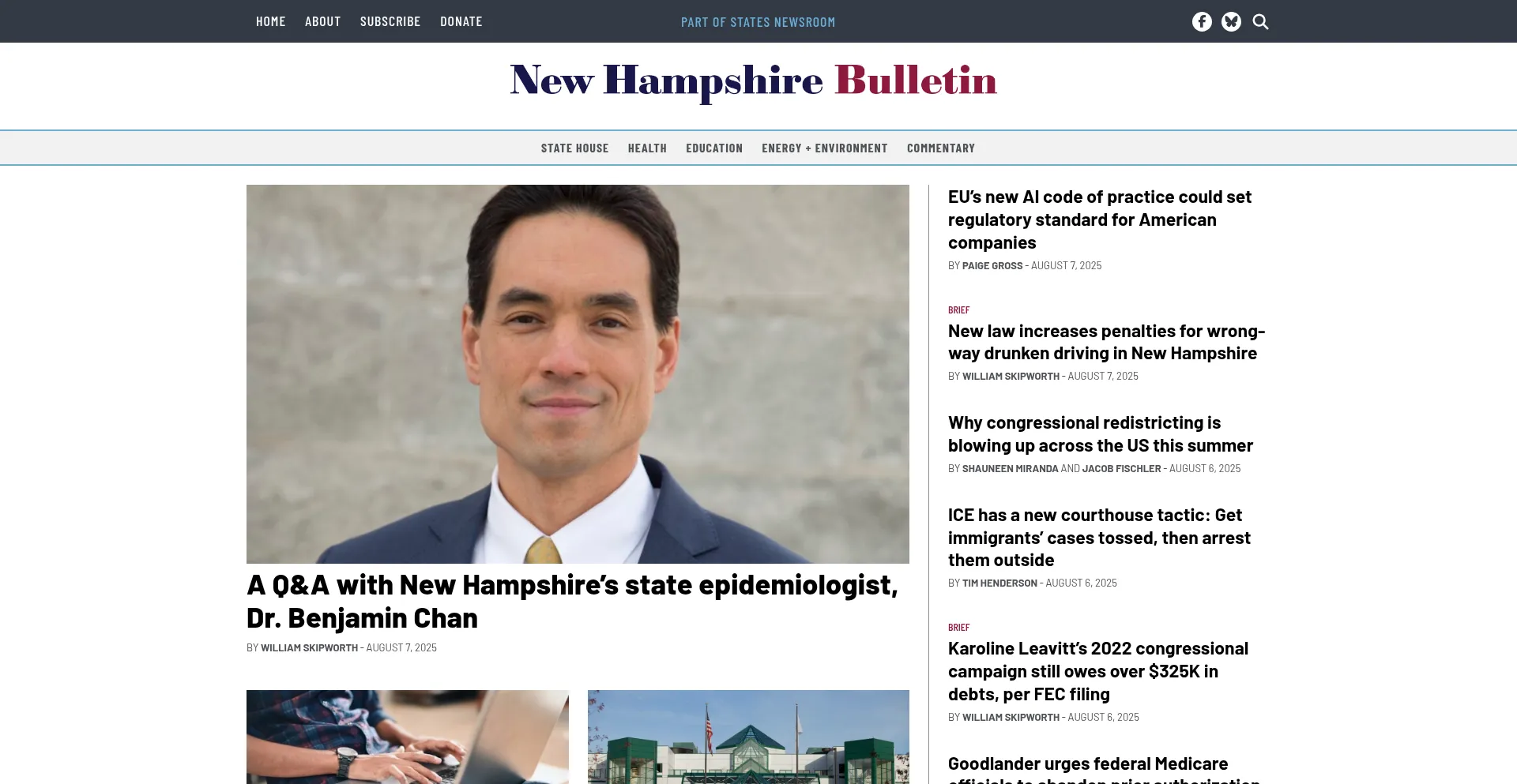 Website screenshot of Newhampshirebulletin.com