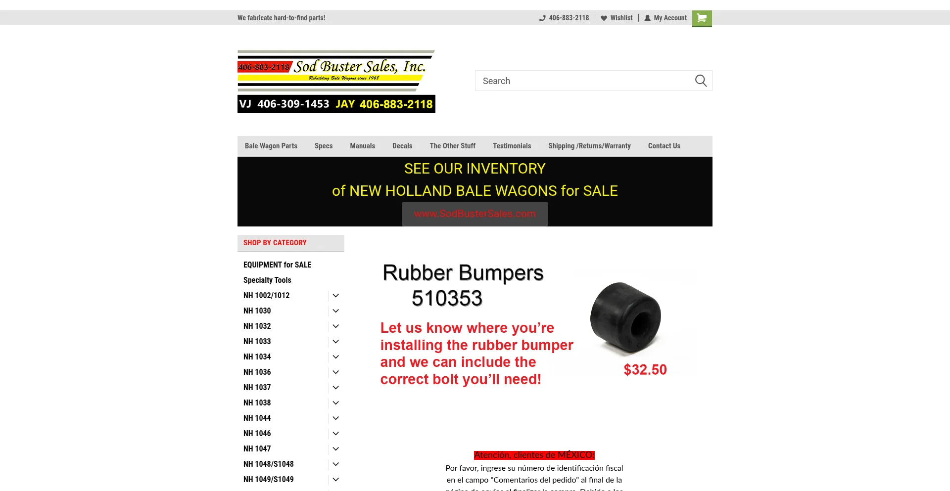 Website screenshot of Newhollandbalewagonparts.com