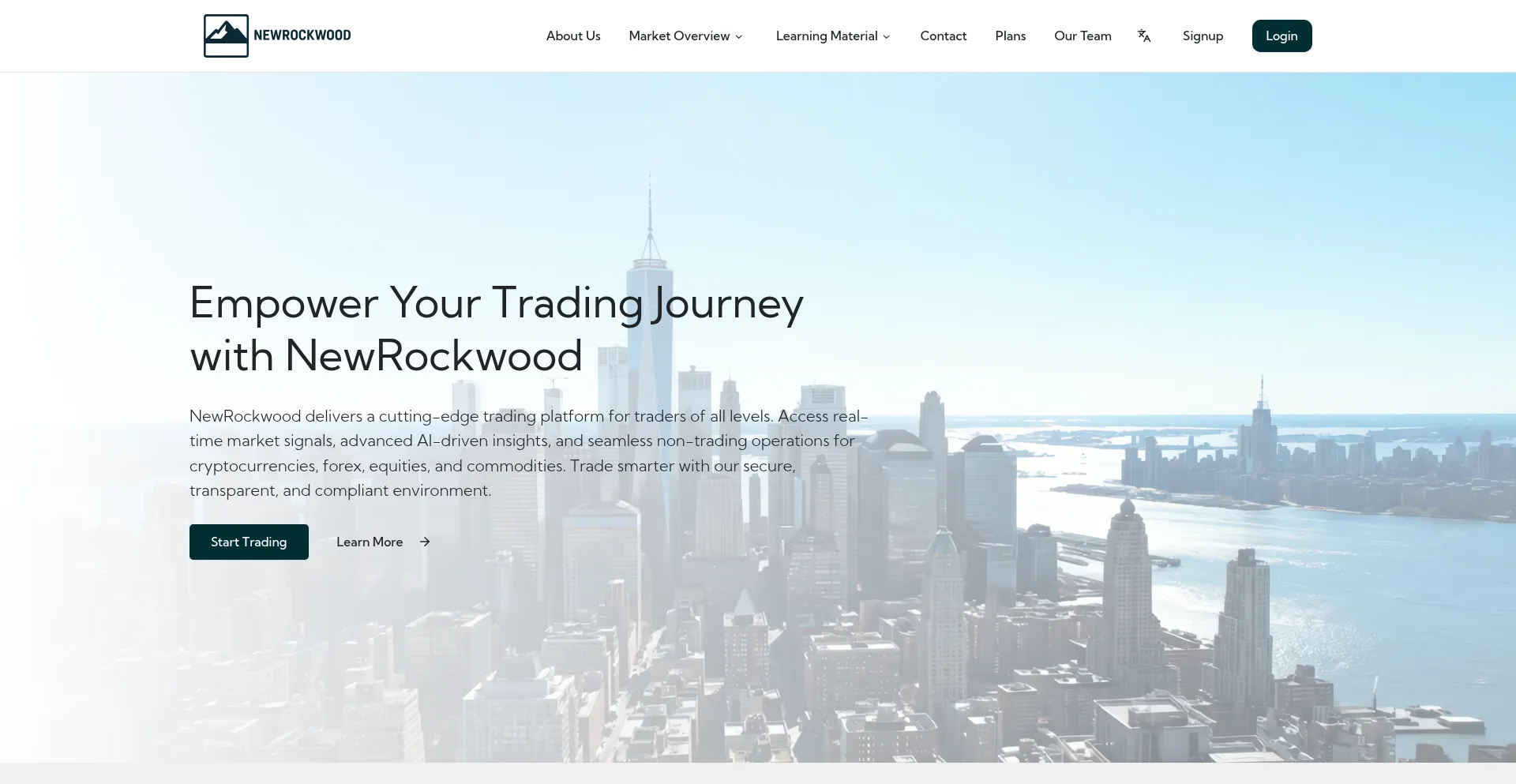 Website screenshot of Newrockwood.ai
