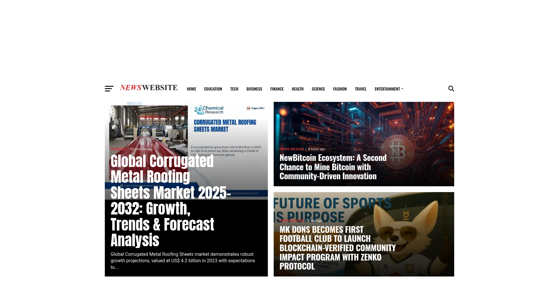 Website screenshot of Newswebsite.com