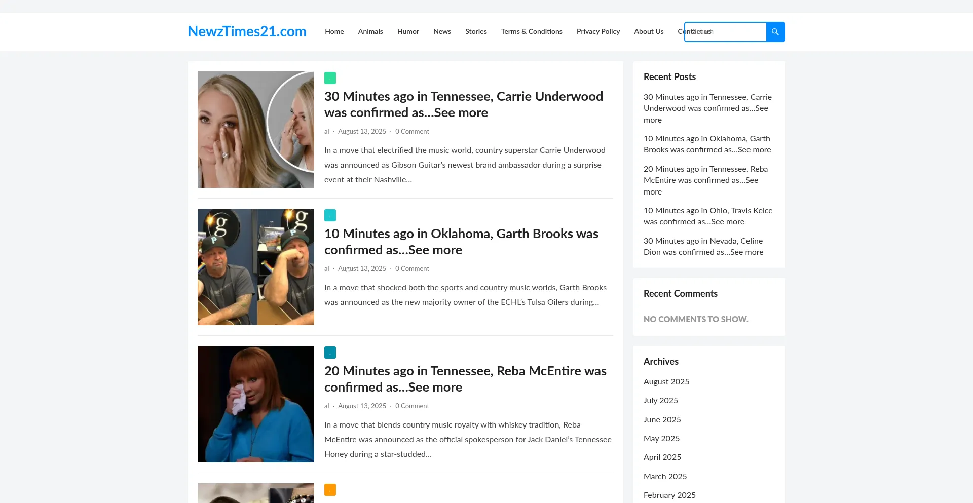 Website screenshot of Newztimes21.com