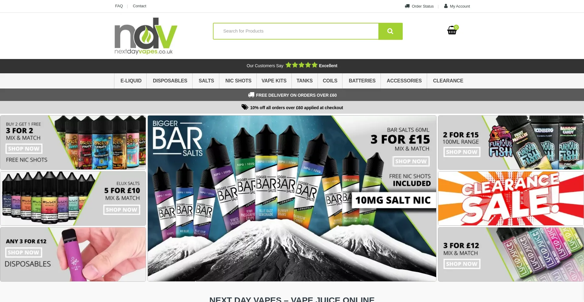 Website screenshot of Nextdayvapes.co.uk