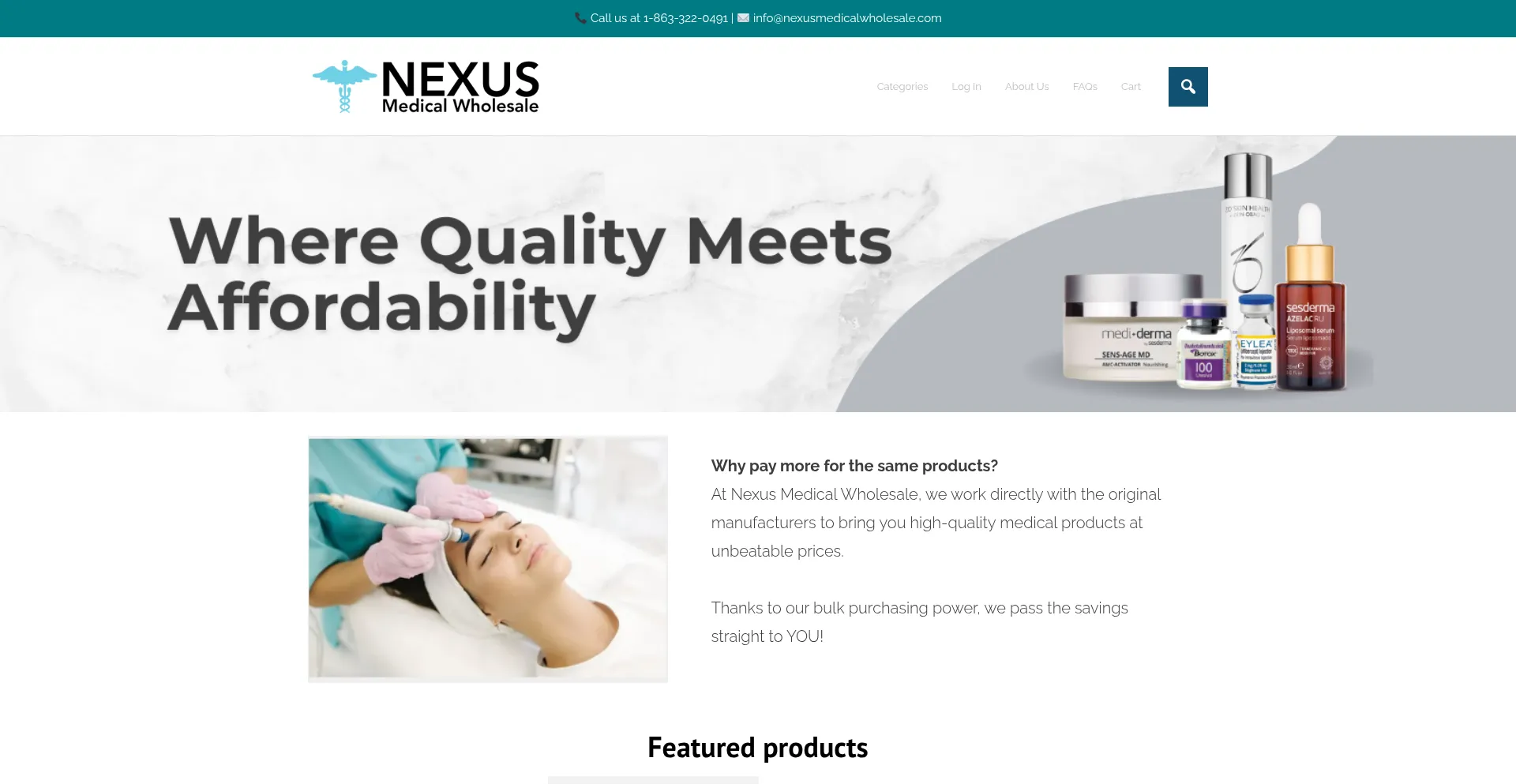 Website screenshot of Nexusmedicalwholesale.com