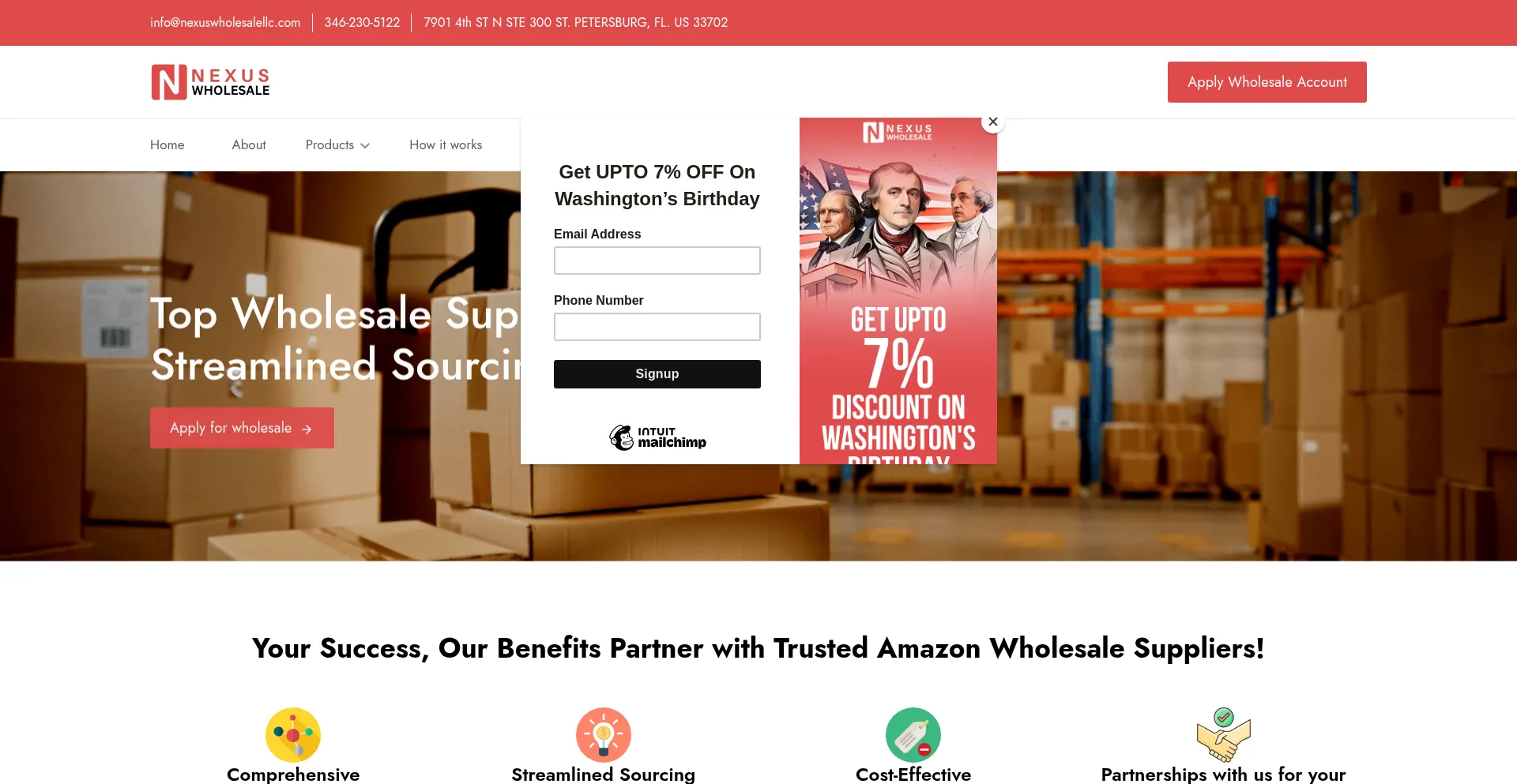 Website screenshot of Nexuswholesalellc.com