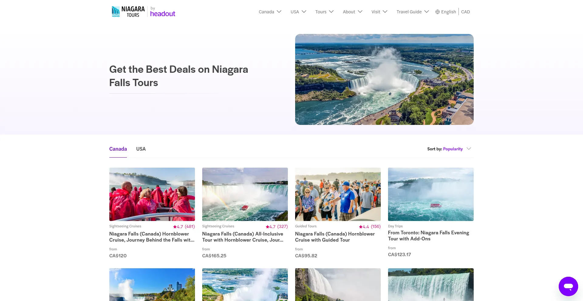 Website screenshot of Niagara-tours.com