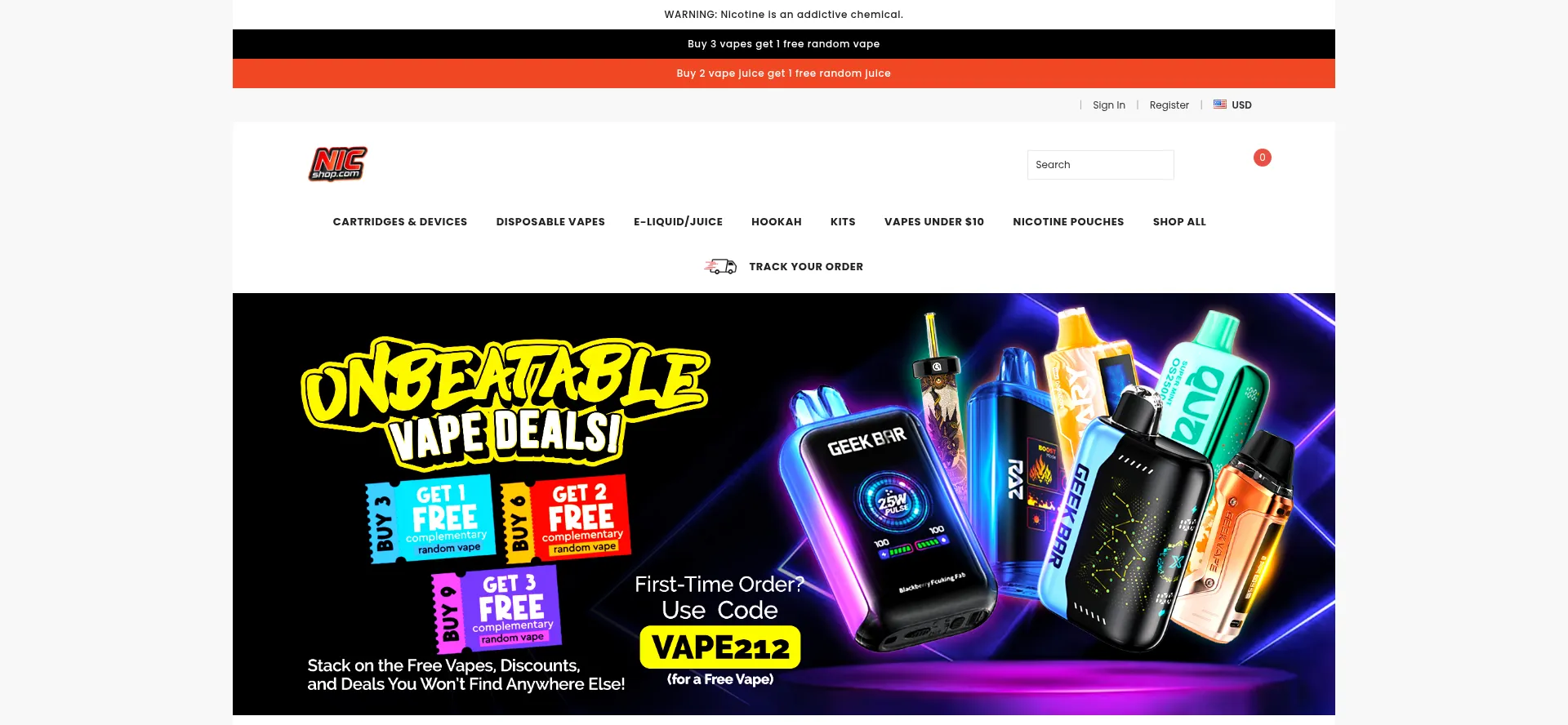 Website screenshot of Nicshop.com