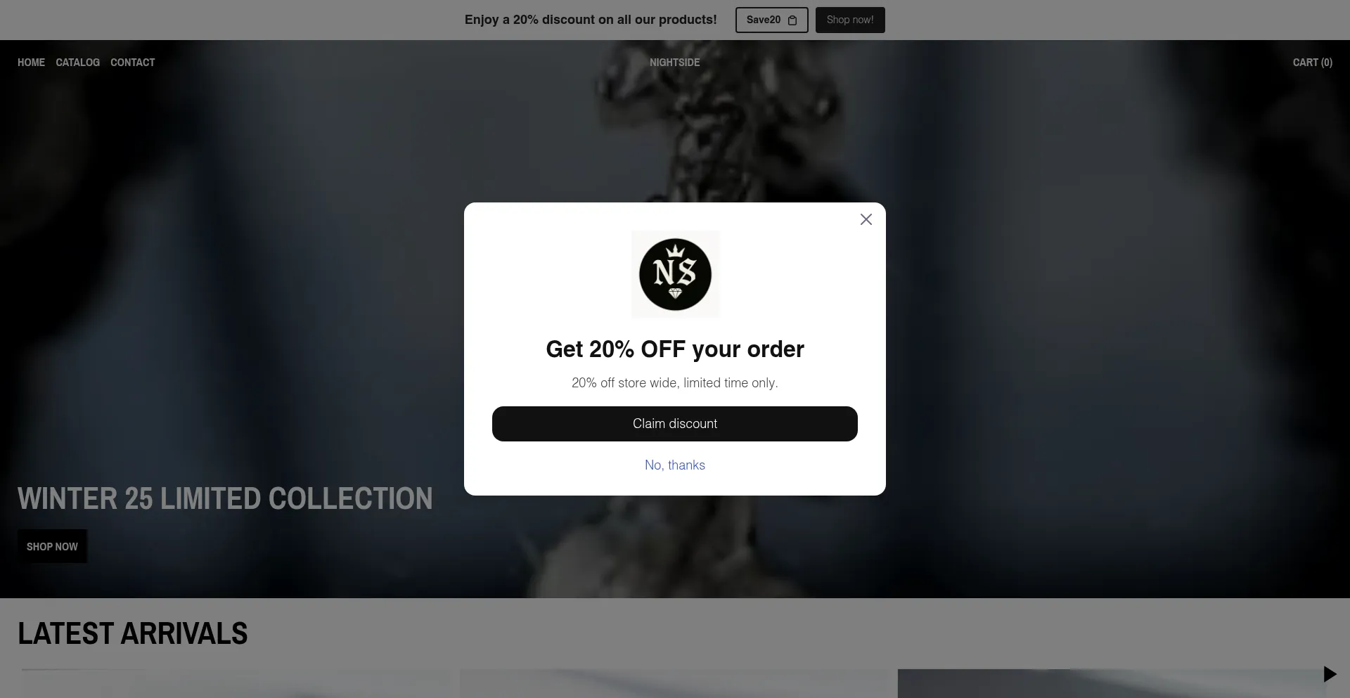 Website screenshot of Nightsidestore.com