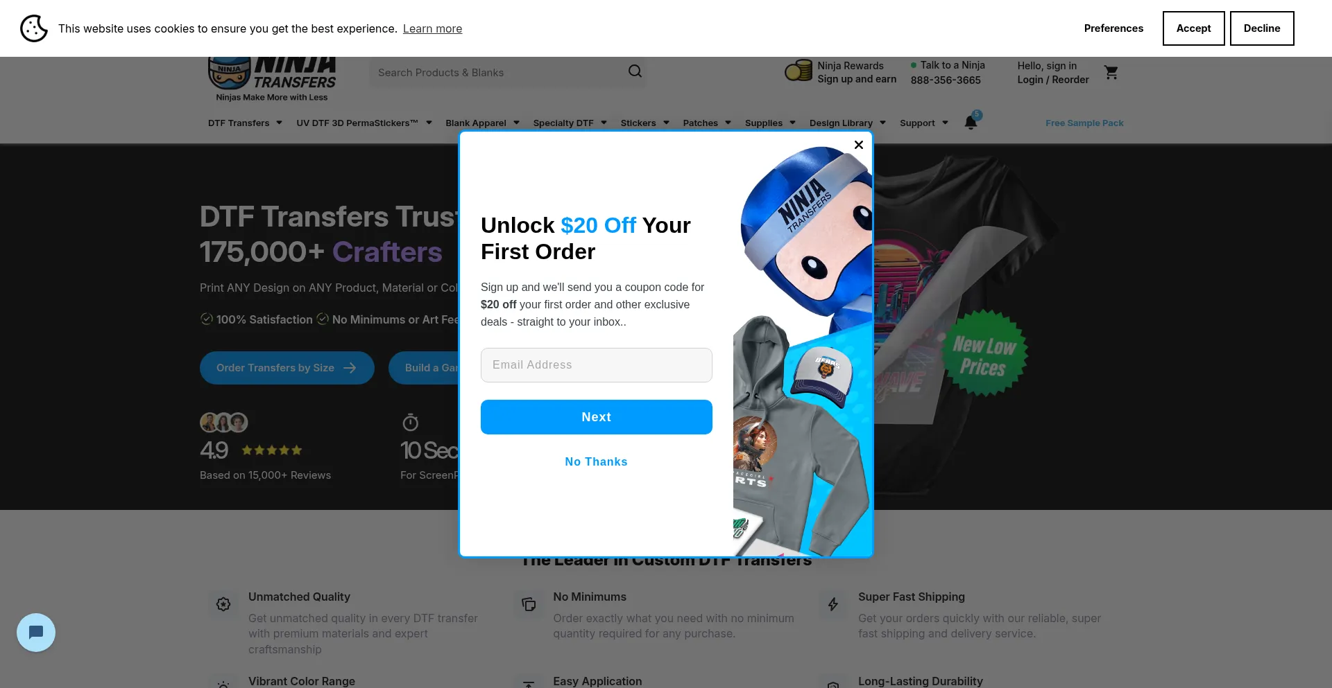 Website screenshot of Ninjatransfers.com