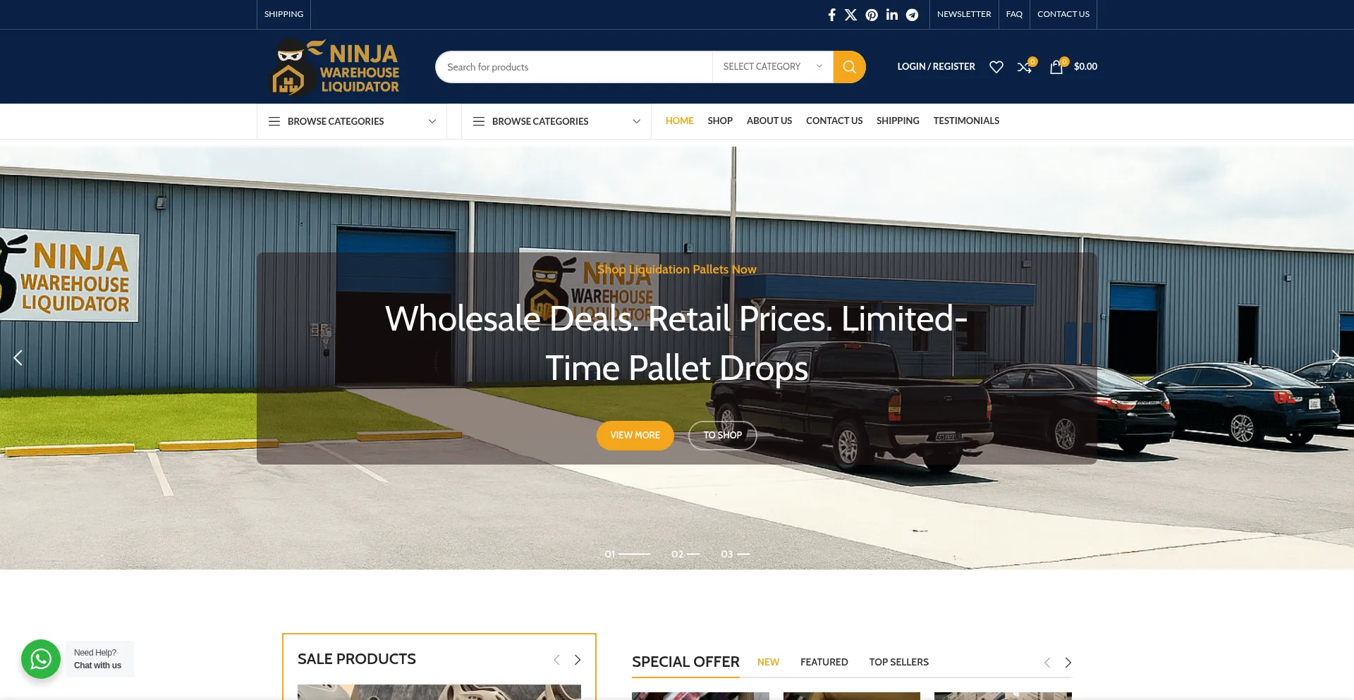Website screenshot of Ninjawarehouseliquidator.com