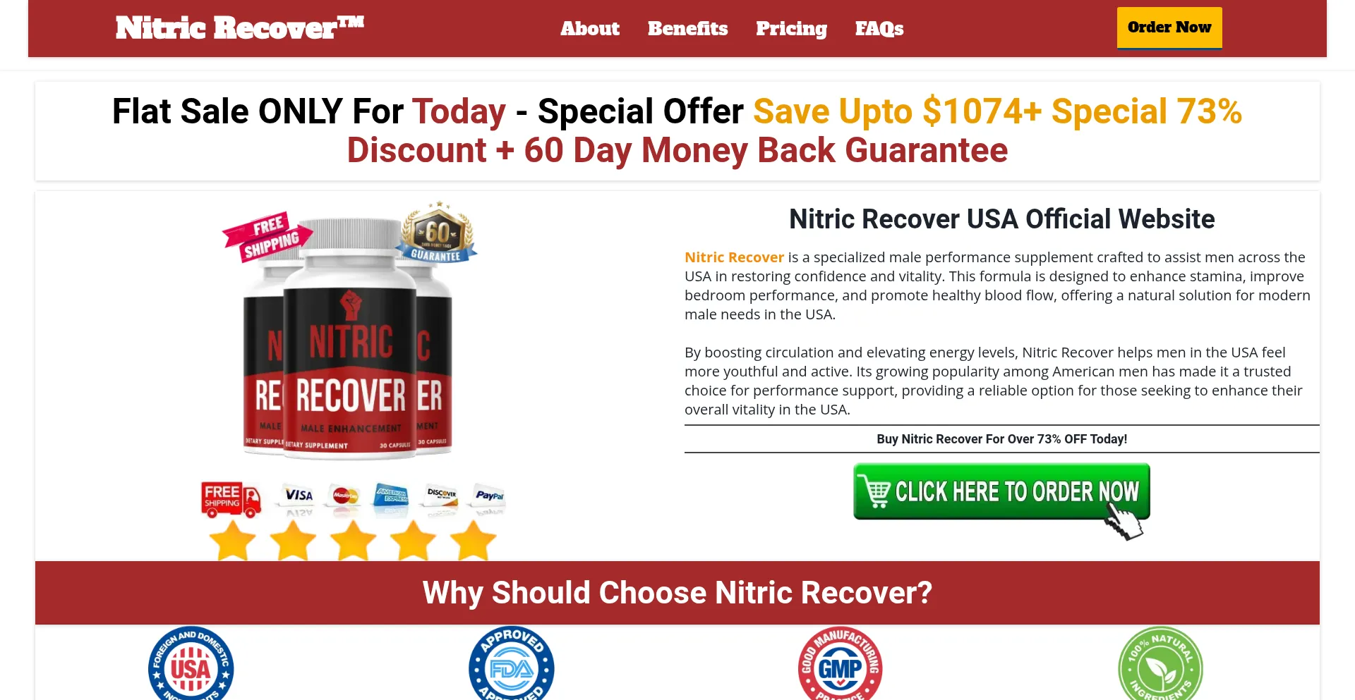 Website screenshot of Nitricrecovers.us