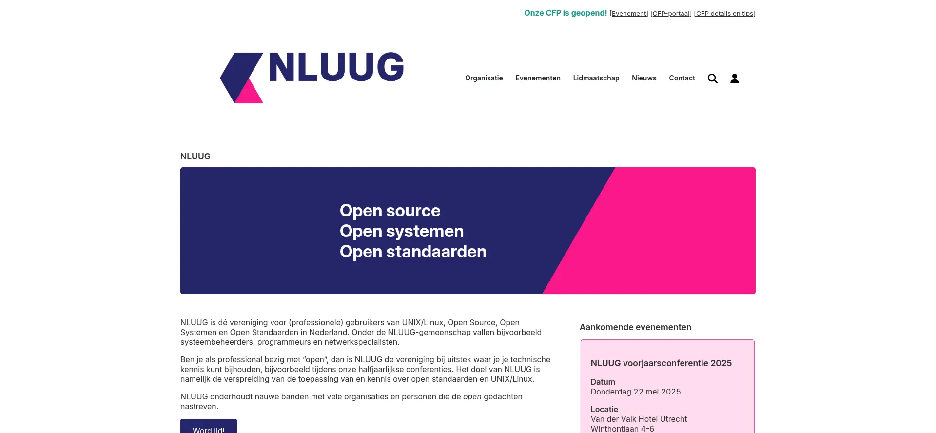 Website screenshot of Nluug.nl