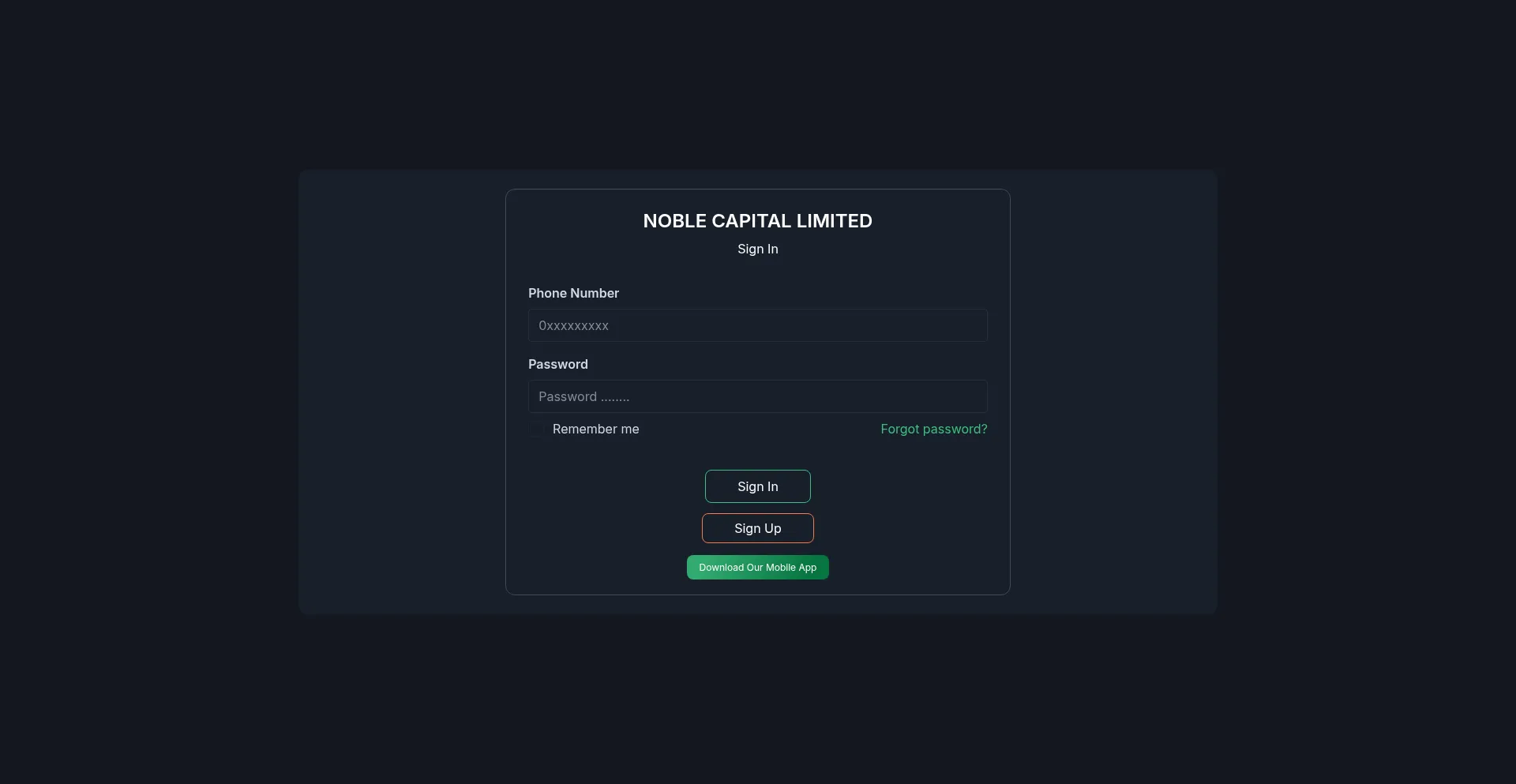 Website screenshot of Noblecapitalltd.com