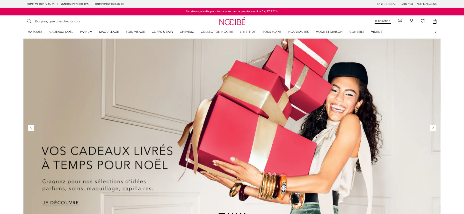Website screenshot of Nocibe.fr