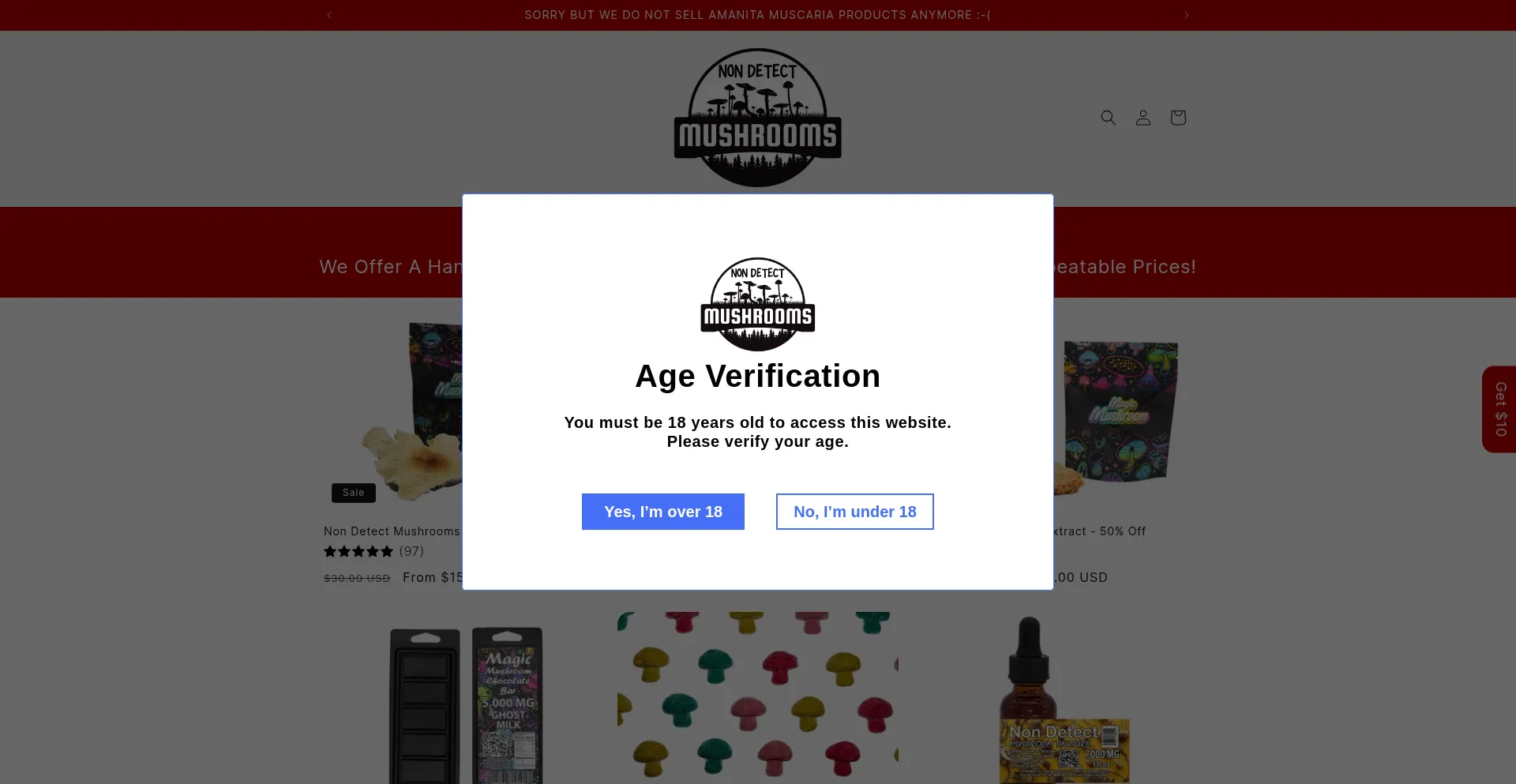 Website screenshot of Nondetectmushrooms.com