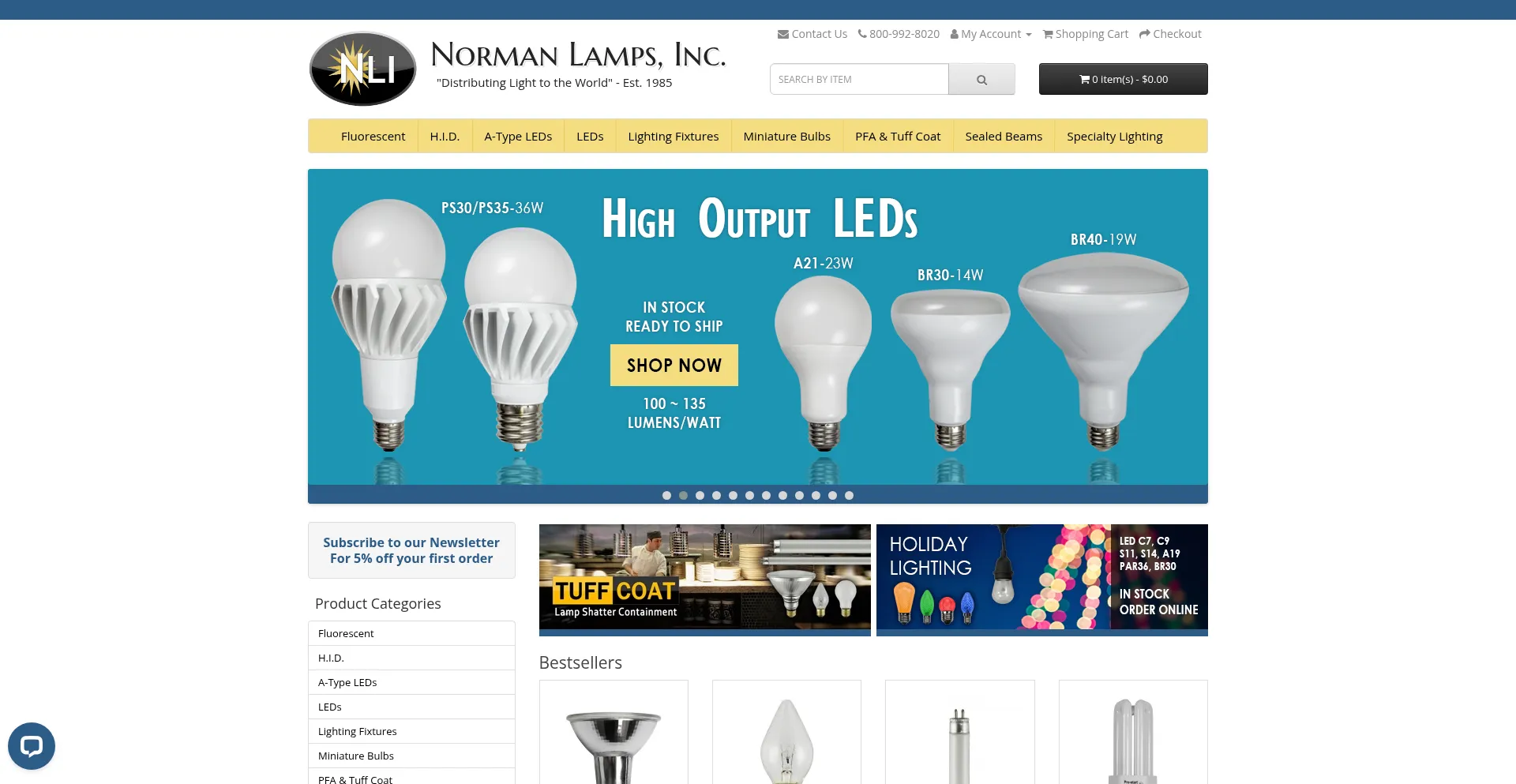 Website screenshot of Normanlamps.com