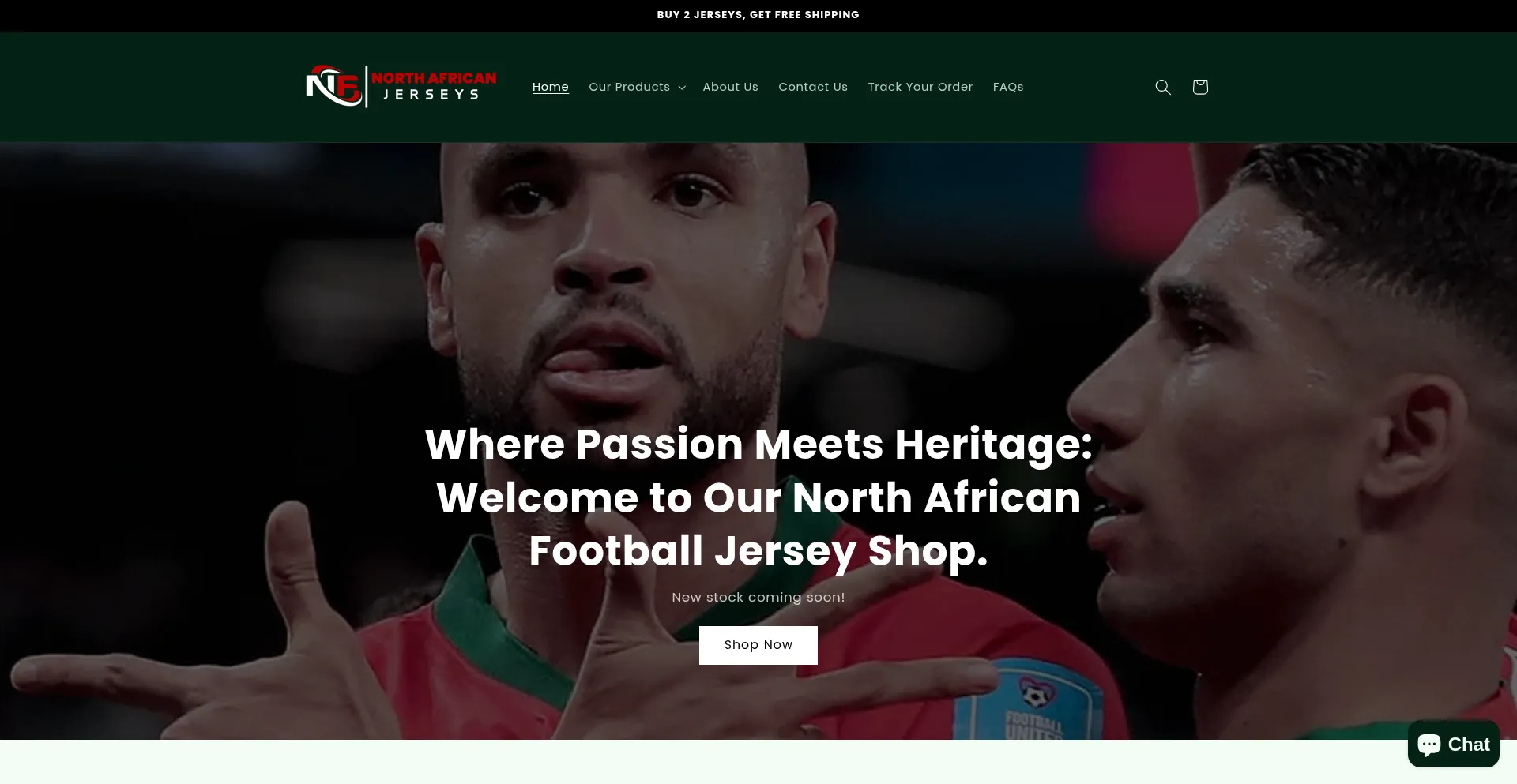 Website screenshot of Northafricanjerseys.com