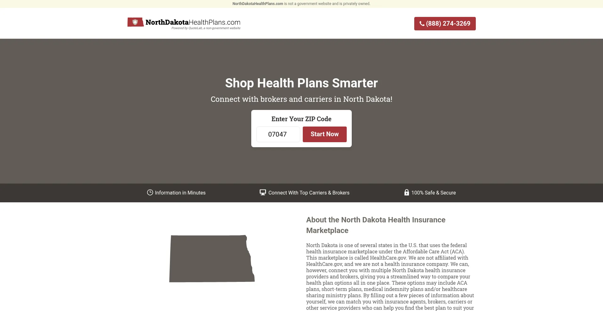 Website screenshot of Northdakotahealthplans.com