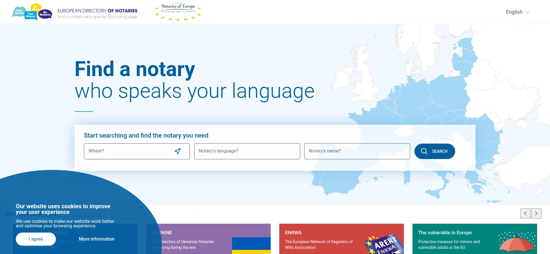 Website screenshot of Notaries-directory.eu