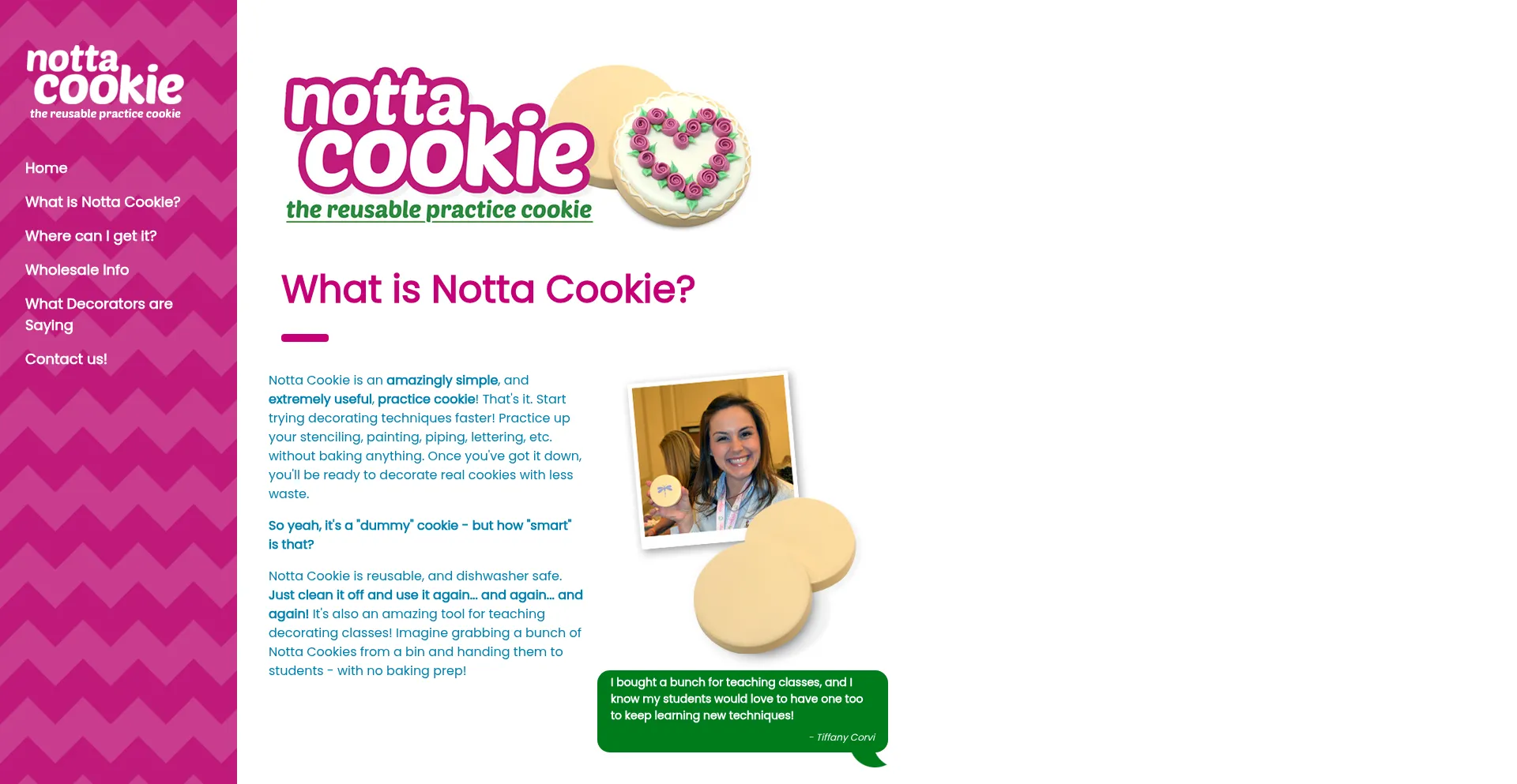 Website screenshot of Nottacookie.com