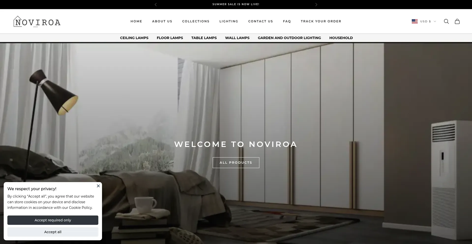 Website screenshot of Noviroa.com