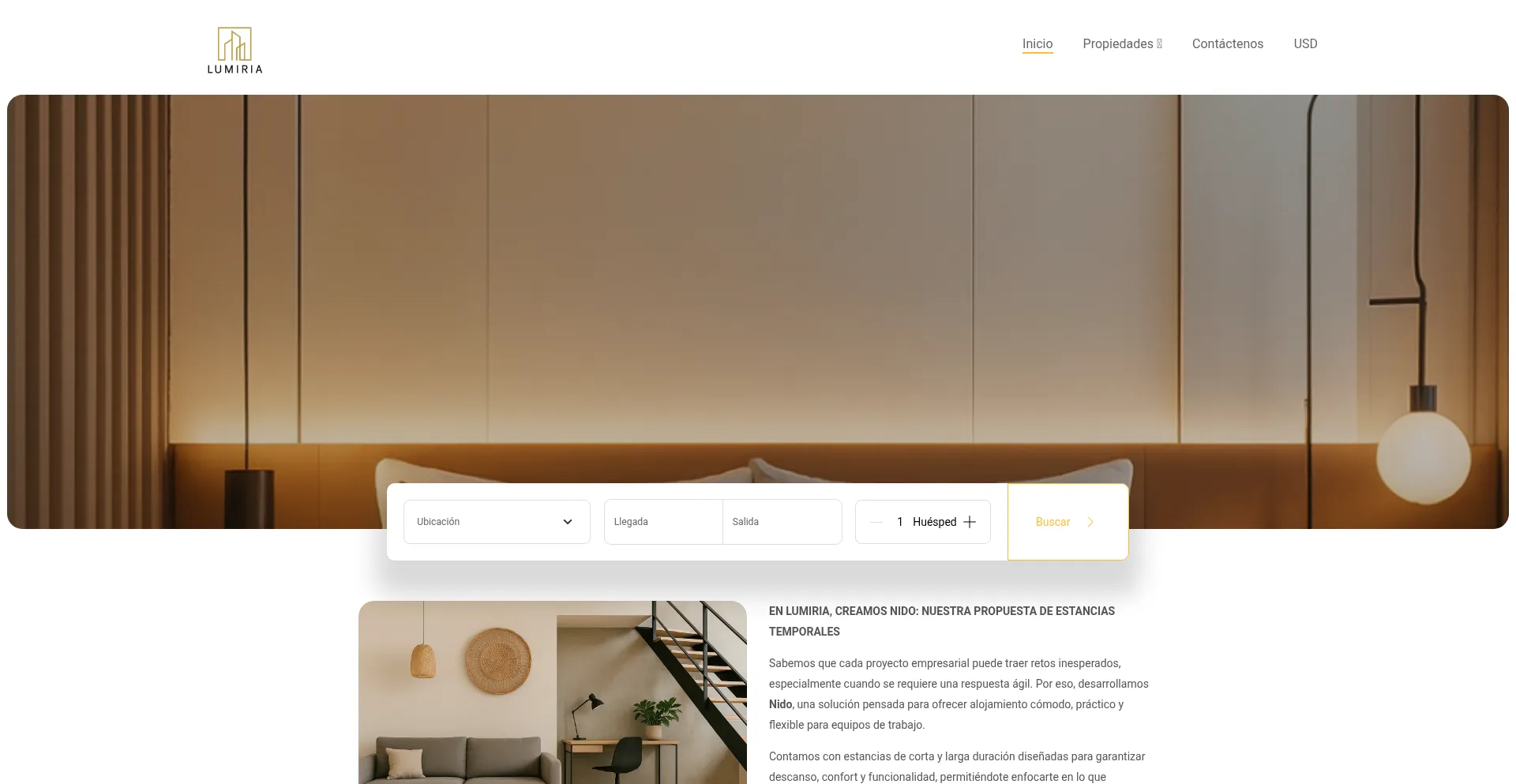 Website screenshot of Npreview-lumiria-soluciones-inmobiliari.lodgify.com