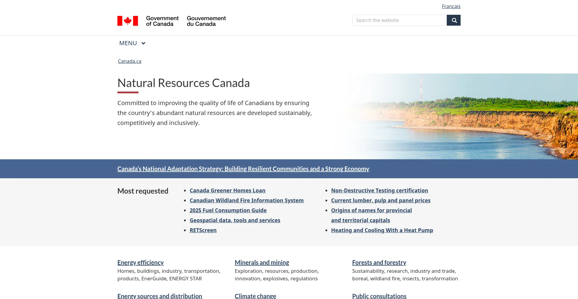 Website screenshot of Nrcan-rncan.gc.ca