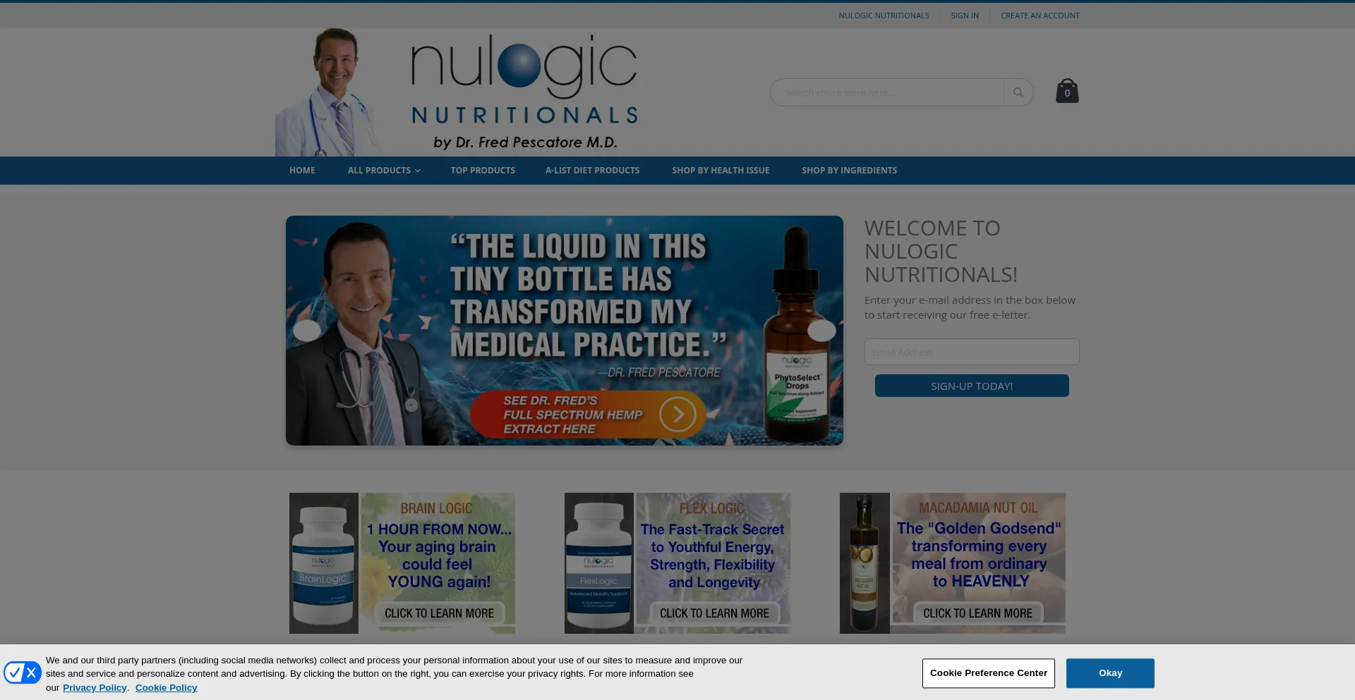 Website screenshot of Nulogicnutritionals.com