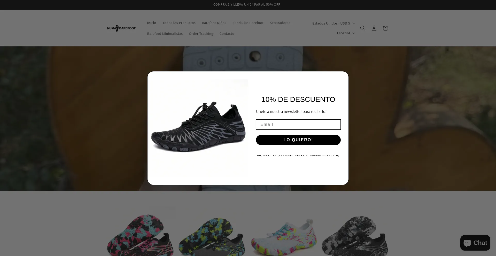 Website screenshot of Numabarefoot.com