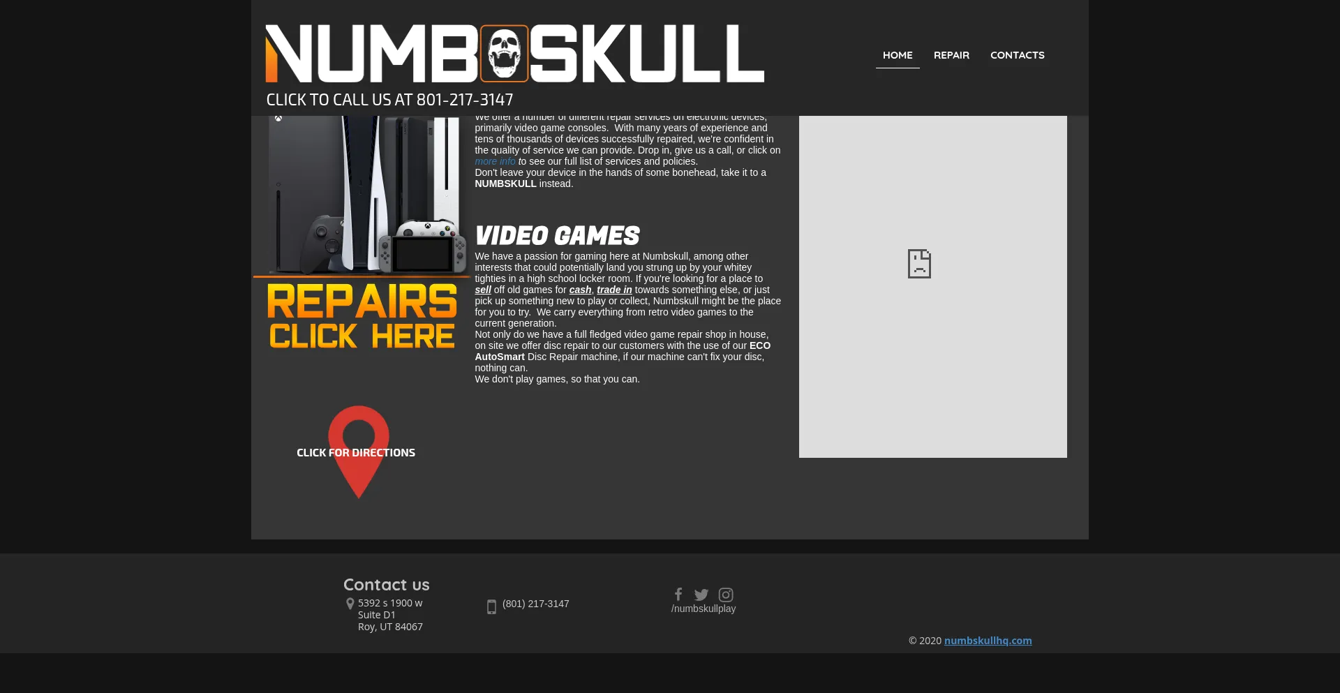 Website screenshot of Numbskullhq.com