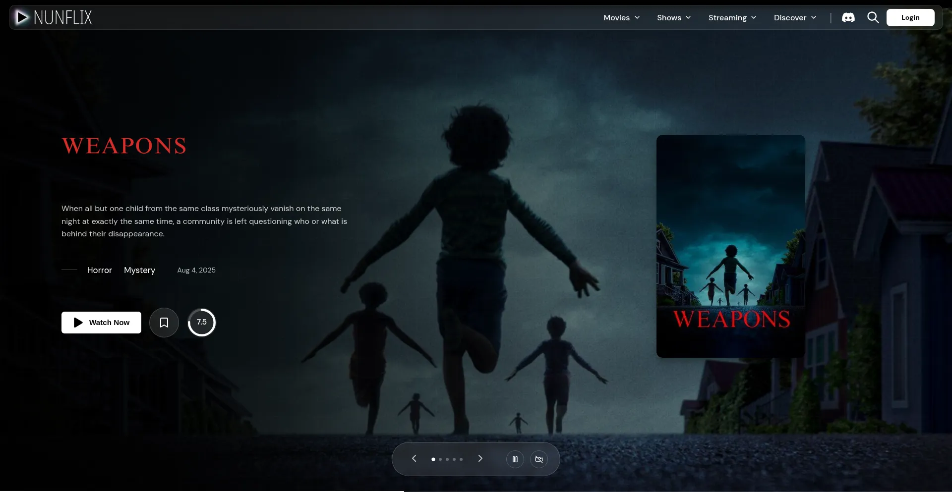 Website screenshot of Nunflix.app
