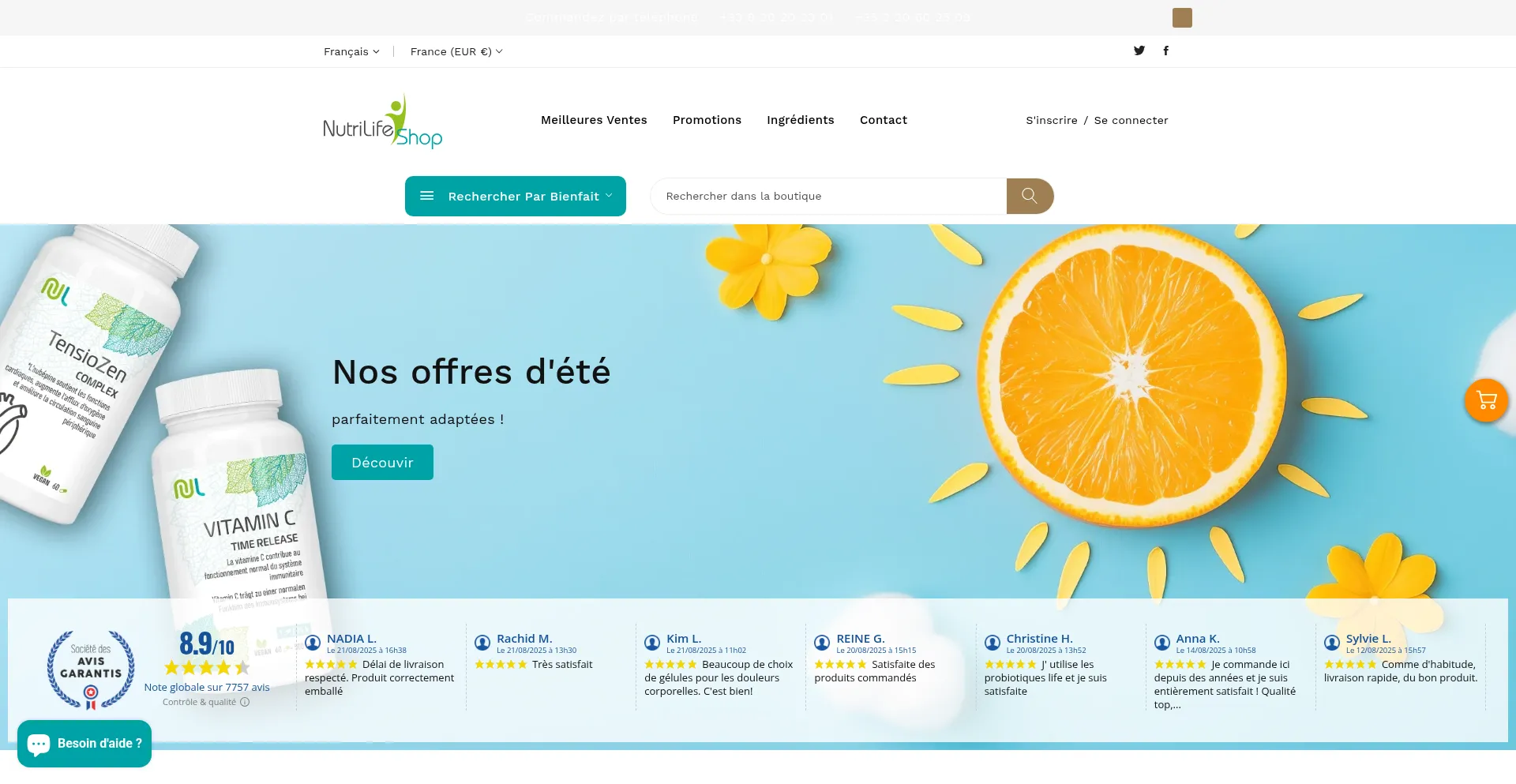 Website screenshot of Nutrilifeshop.com
