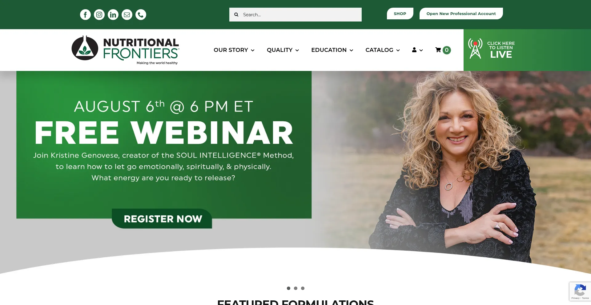 Website screenshot of Nutritionalfrontiers.com