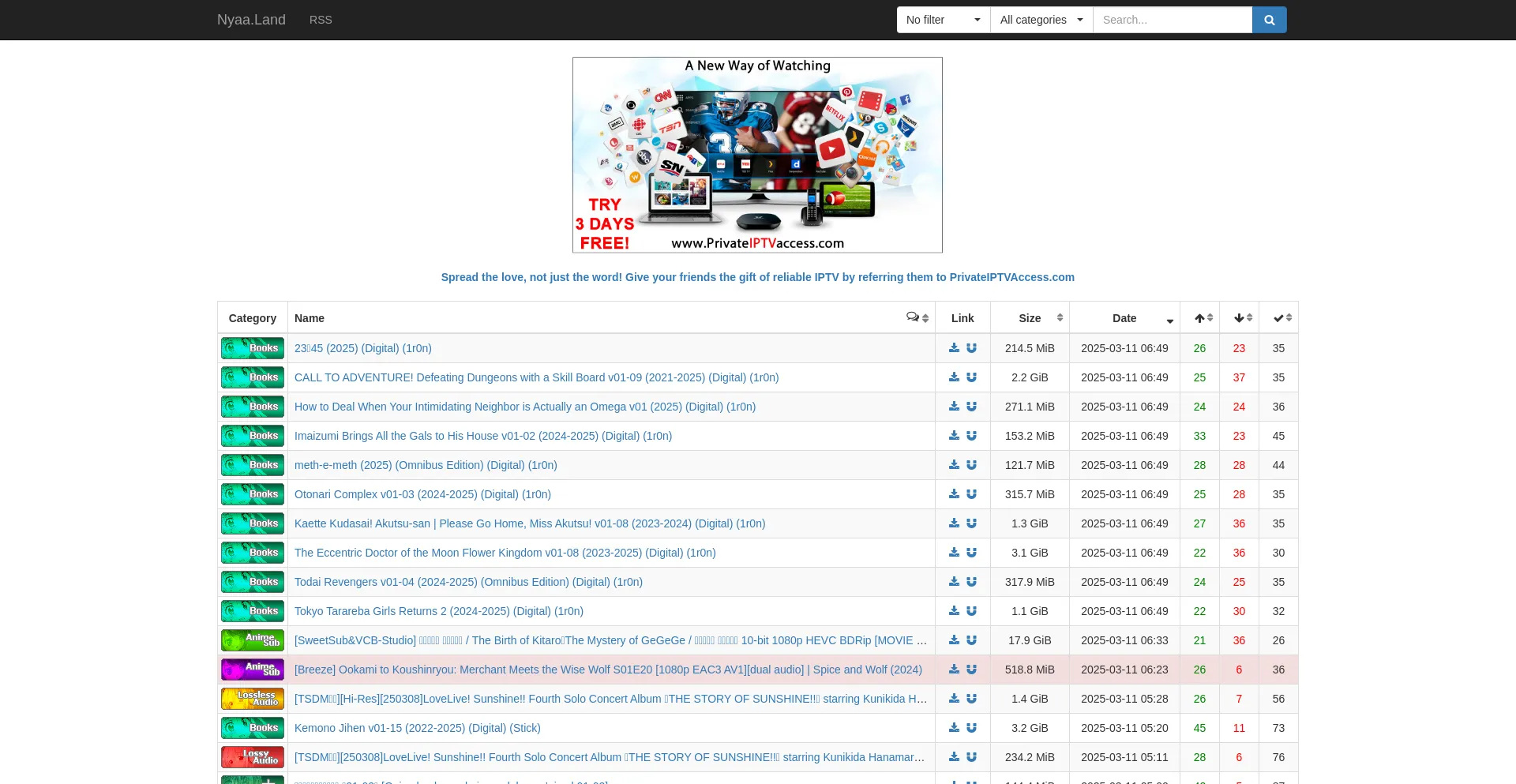Website screenshot of Nyaa.land