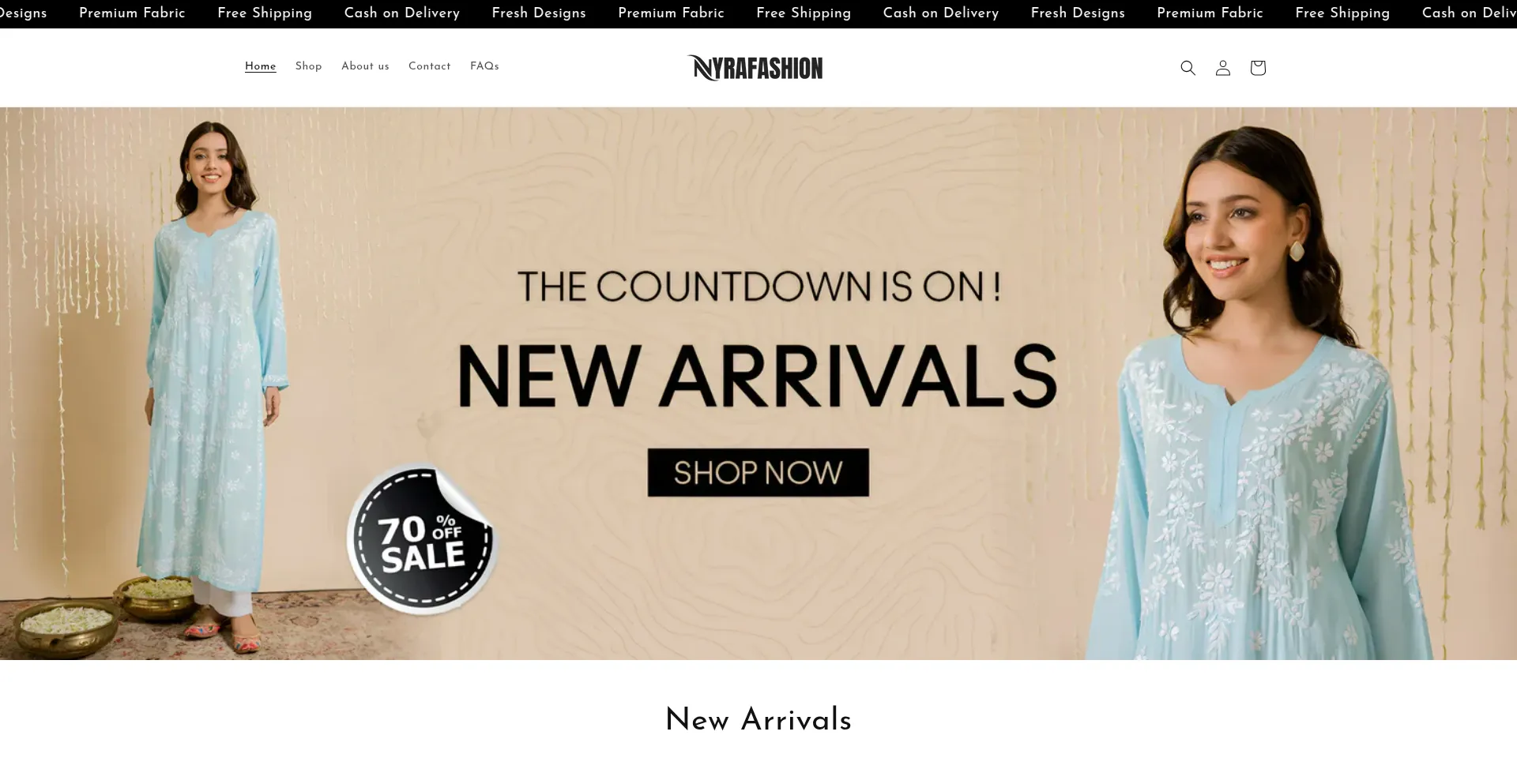 Website screenshot of Nyrafashion.in