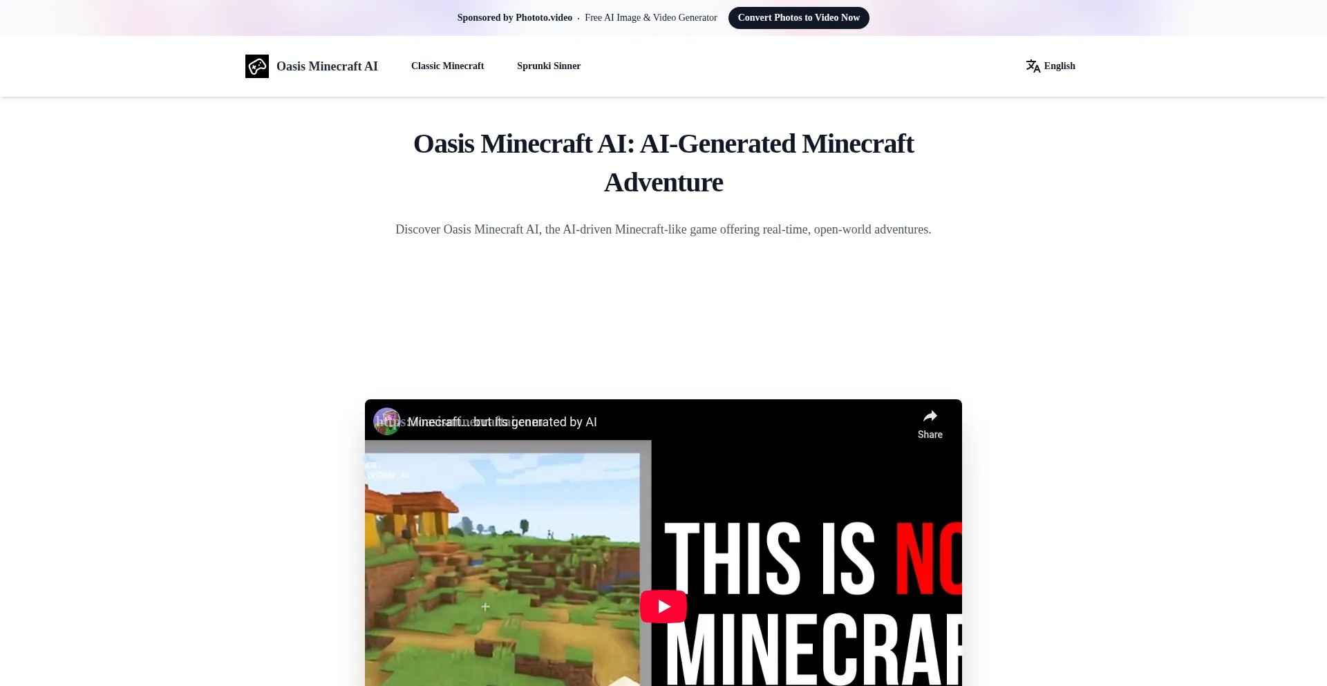 Website screenshot of Oasisminecraftai.com