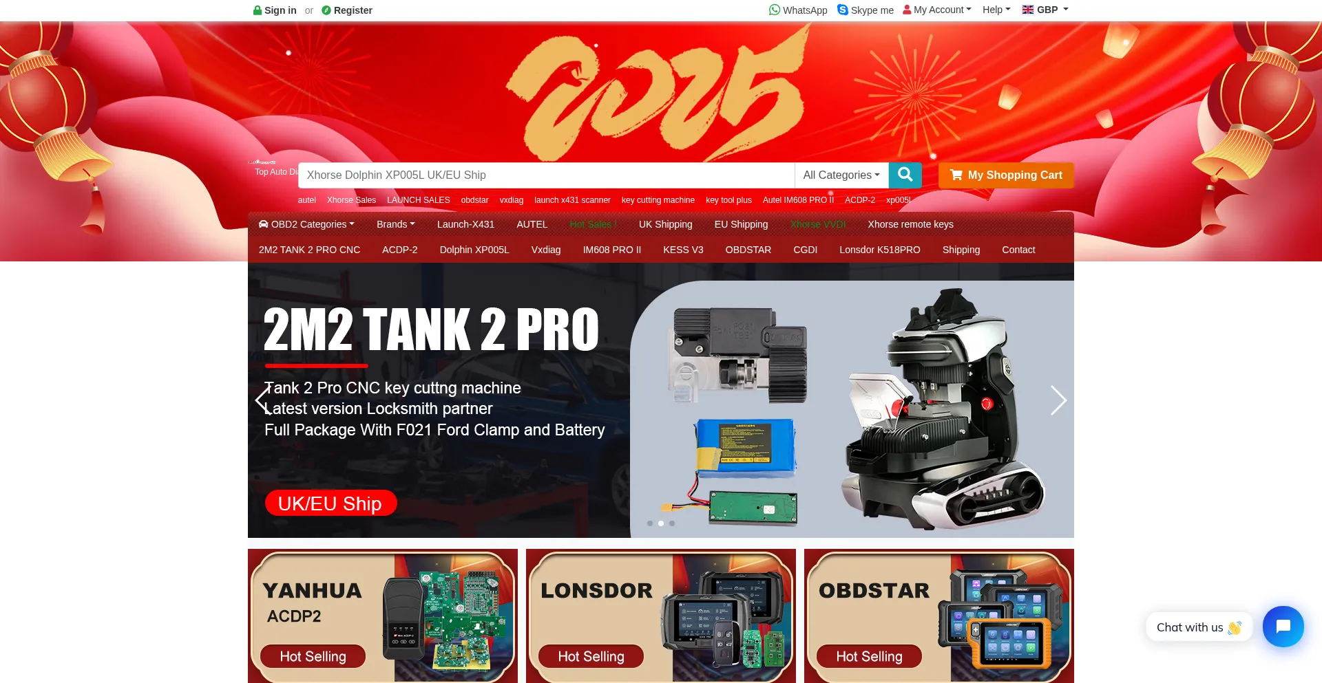Website screenshot of Obd2shop.co.uk