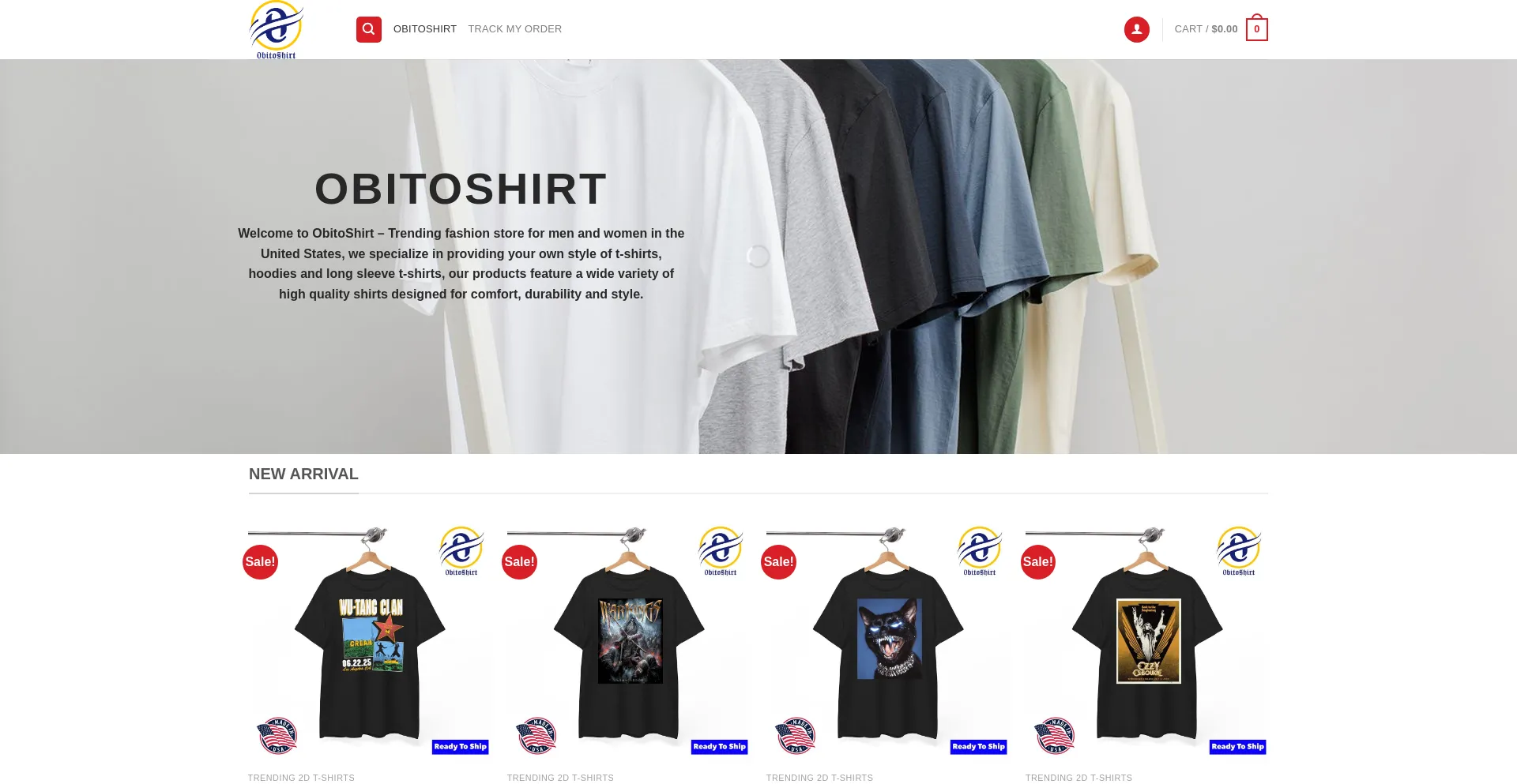 Website screenshot of Obitoshirt.com