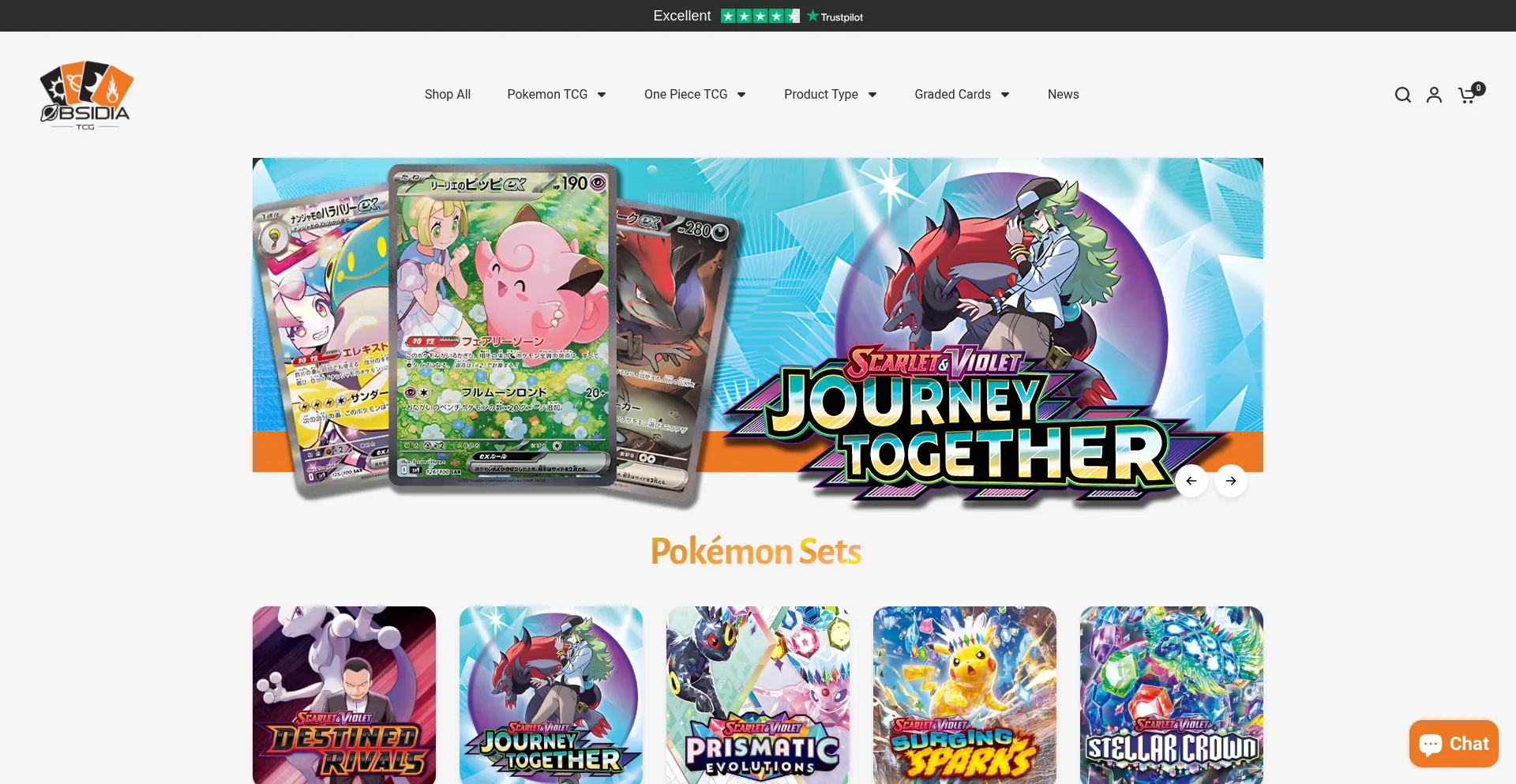Website screenshot of Obsidia-tcg.store