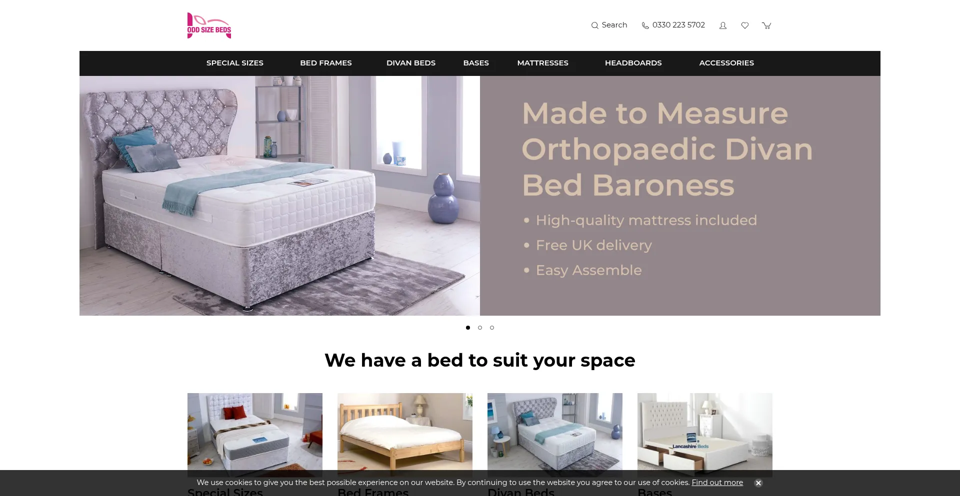 Website screenshot of Oddsizebeds.co.uk