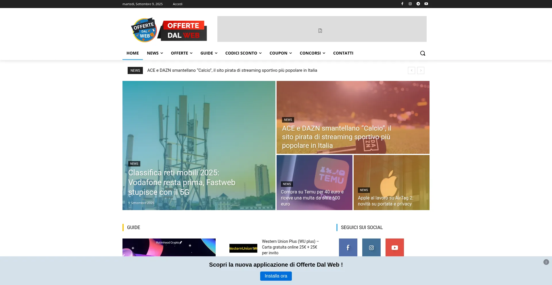 Website screenshot of Offertedalweb.io